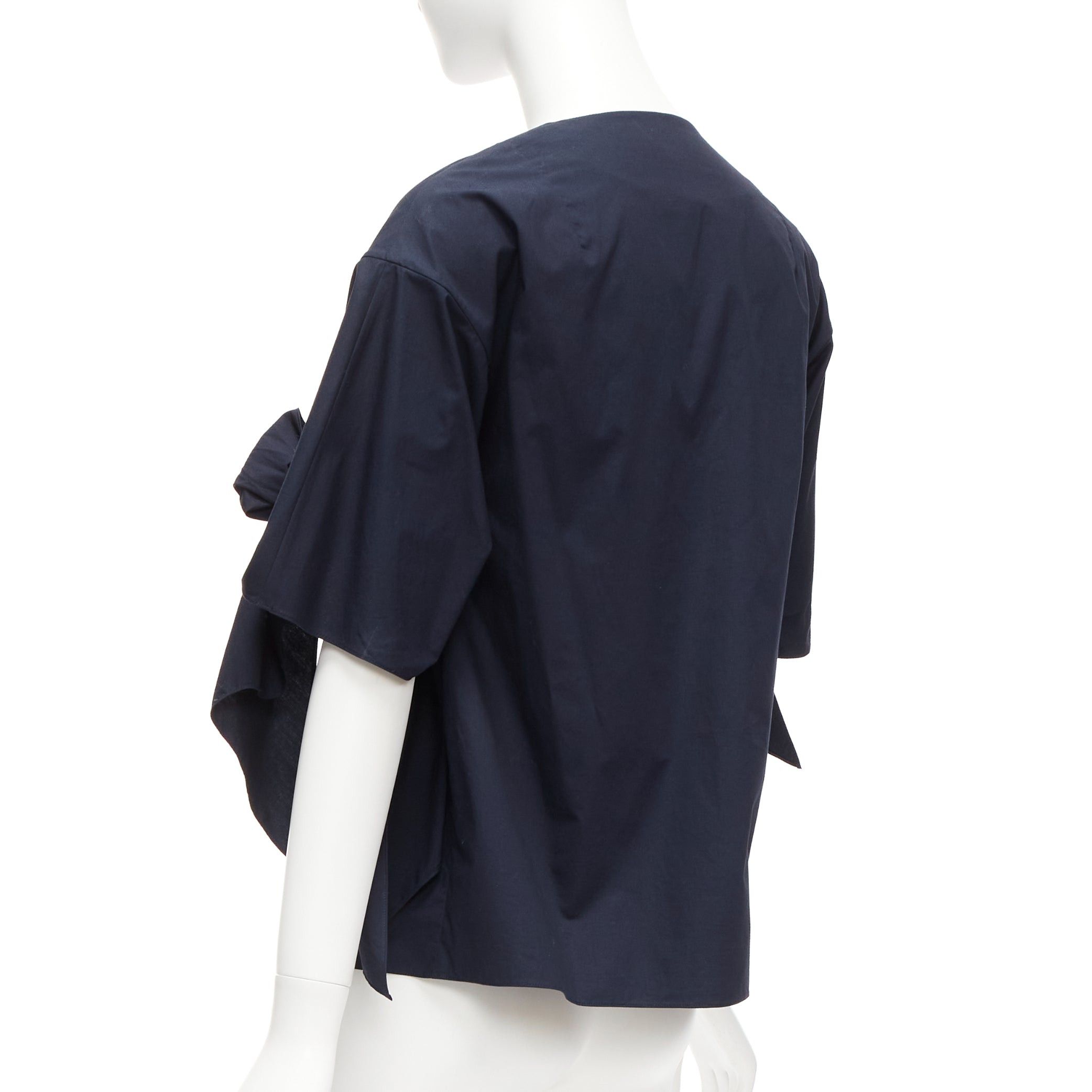 Other DELPOZO navy cotton knot tie sleeves V neck relaxed top FR36A S Size S / US 4 / IT 40 - 6 Thumbnail