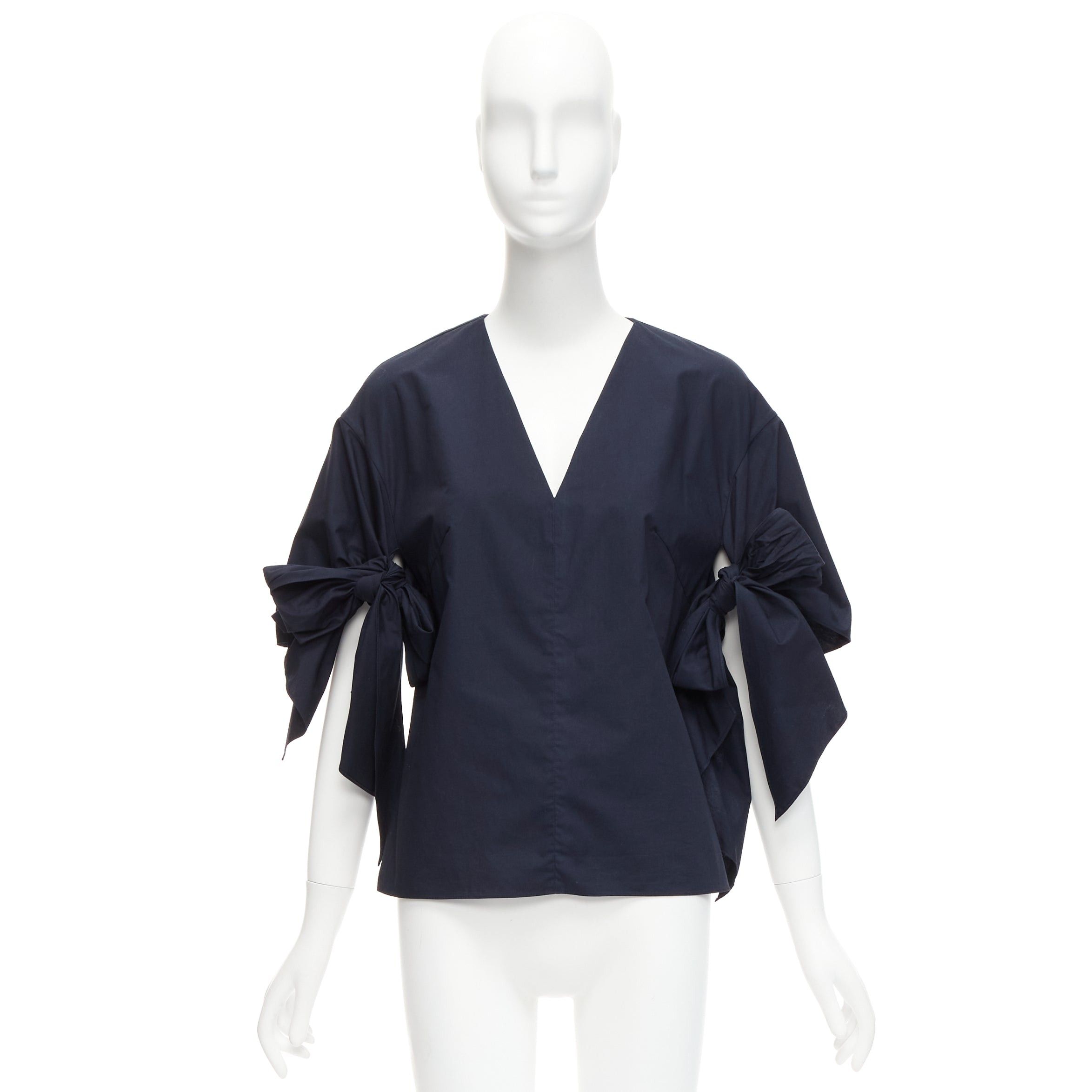 Other DELPOZO navy cotton knot tie sleeves V neck relaxed top FR36A S Size S / US 4 / IT 40 - 9 Thumbnail