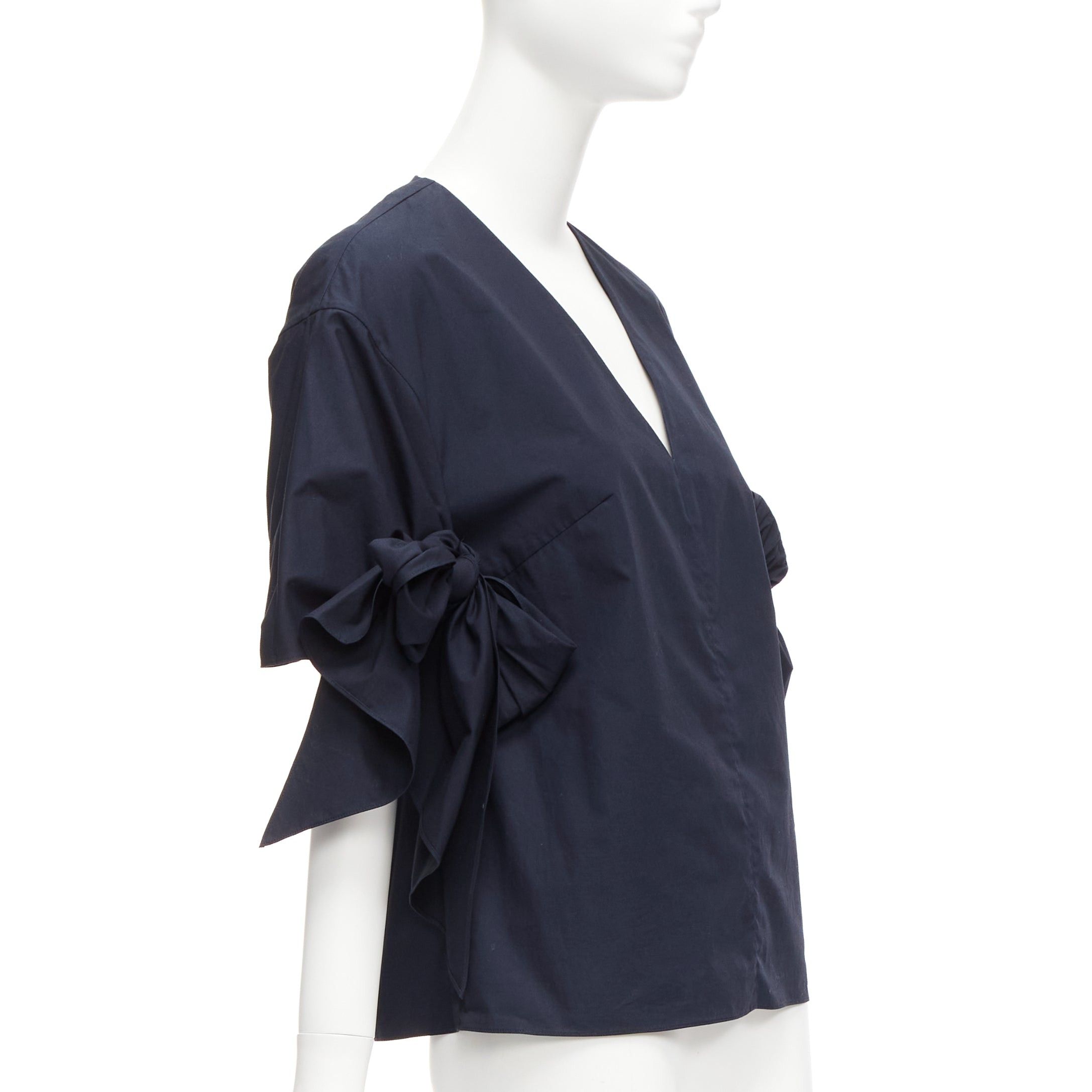 Other DELPOZO navy cotton knot tie sleeves V neck relaxed top FR36A S Size S / US 4 / IT 40 - 3 Thumbnail