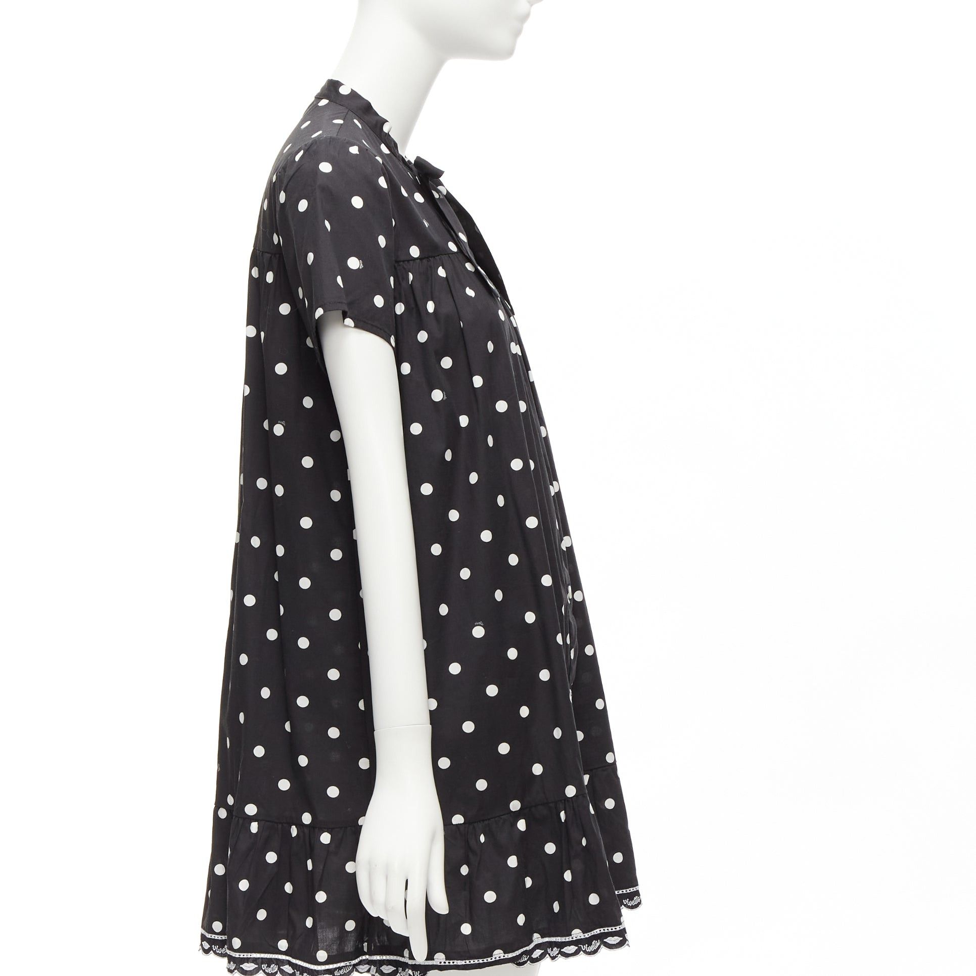 Other VIVETTA Kids black white cotton blend polka dot ruffle logo trim sundress 14Y XS Size XS / US 0-2 / IT 36-38 - 4 Thumbnail