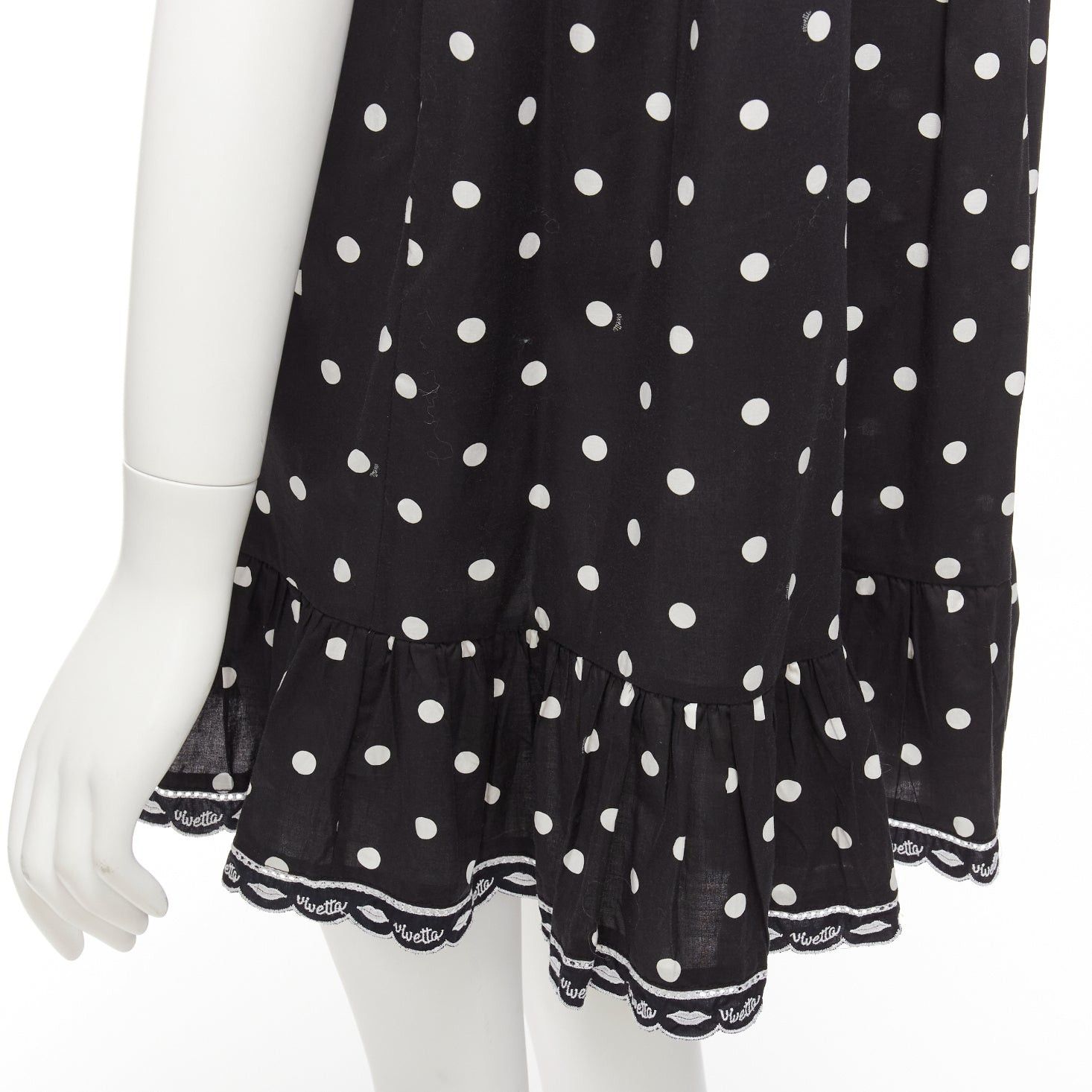 Other VIVETTA Kids black white cotton blend polka dot ruffle logo trim sundress 14Y XS Size XS / US 0-2 / IT 36-38 - 7 Thumbnail