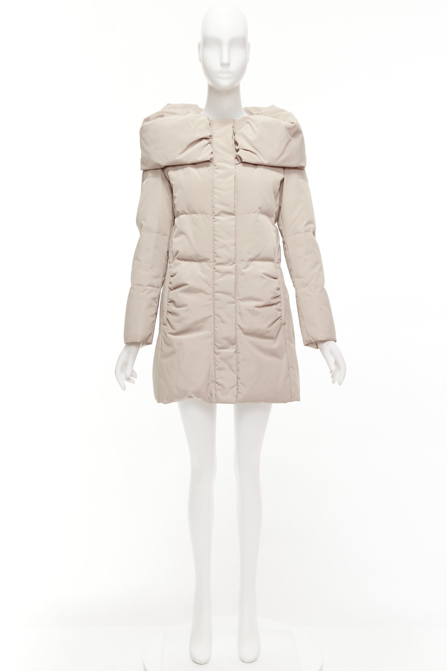 Max Mara MAX & CO Caldo beige bateau foldover collar fitted long puffer coat IT42 M Size M / US 6-8 / IT 42-44 - 10 Thumbnail