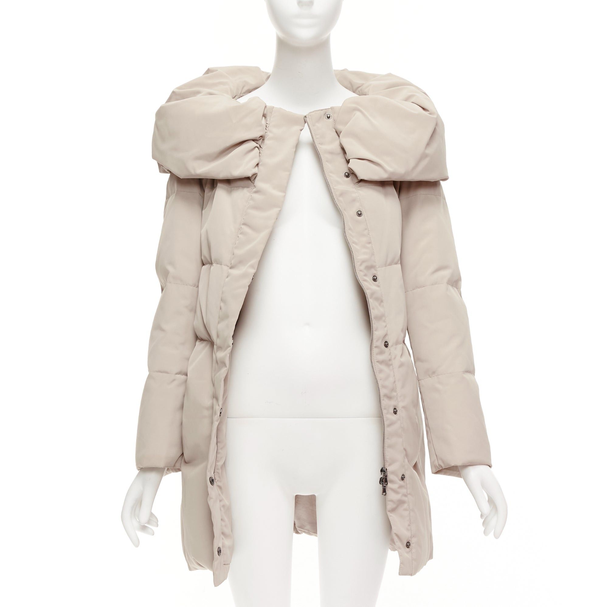 Max Mara MAX & CO Caldo beige bateau foldover collar fitted long puffer coat IT42 M Size M / US 6-8 / IT 42-44 - 3 Thumbnail