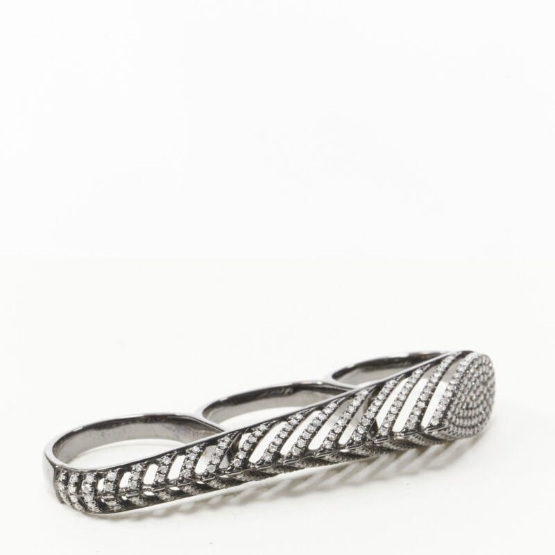 Other AS29 Spine 18k white gold 1.1 carat white diamond 3 finger ring Size ONE SIZE - 2 Thumbnail