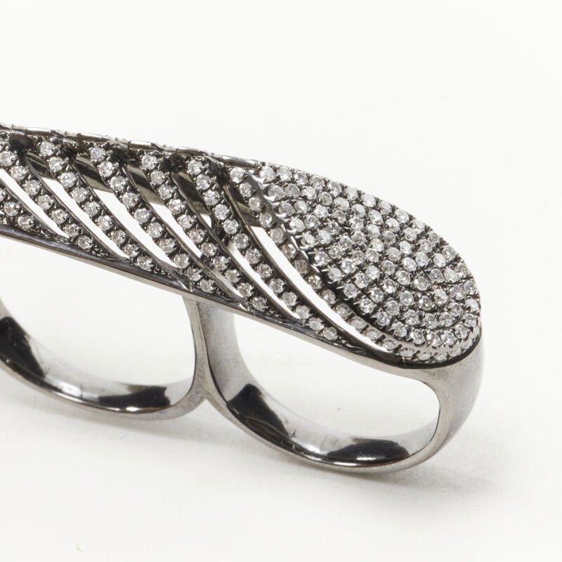 Other AS29 Spine 18k white gold 1.1 carat white diamond 3 finger ring Size ONE SIZE - 6 Thumbnail