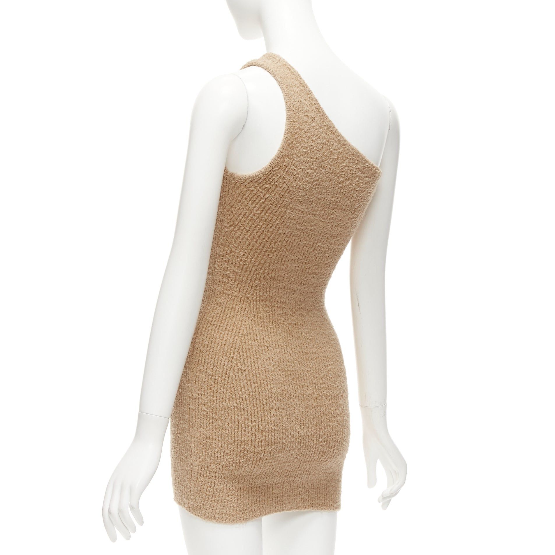 Other WARDROBE NYC HAILEY BIEBER HB tan fuzzy knit cotton one shoulder mini dress S Size S / US 4 / IT 40 - 6 Thumbnail