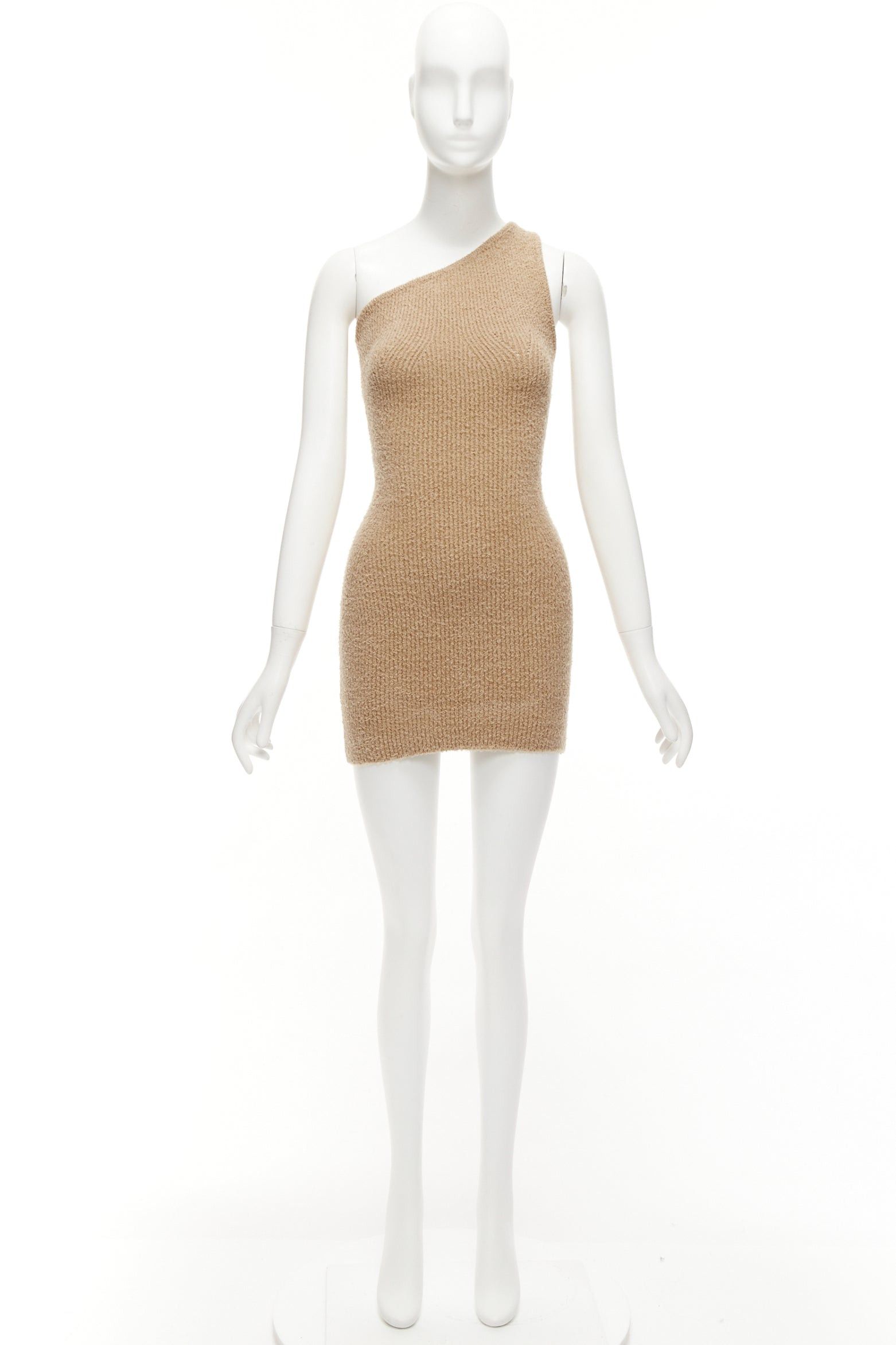 Other WARDROBE NYC HAILEY BIEBER HB tan fuzzy knit cotton one shoulder mini dress S Size S / US 4 / IT 40 - 9 Thumbnail