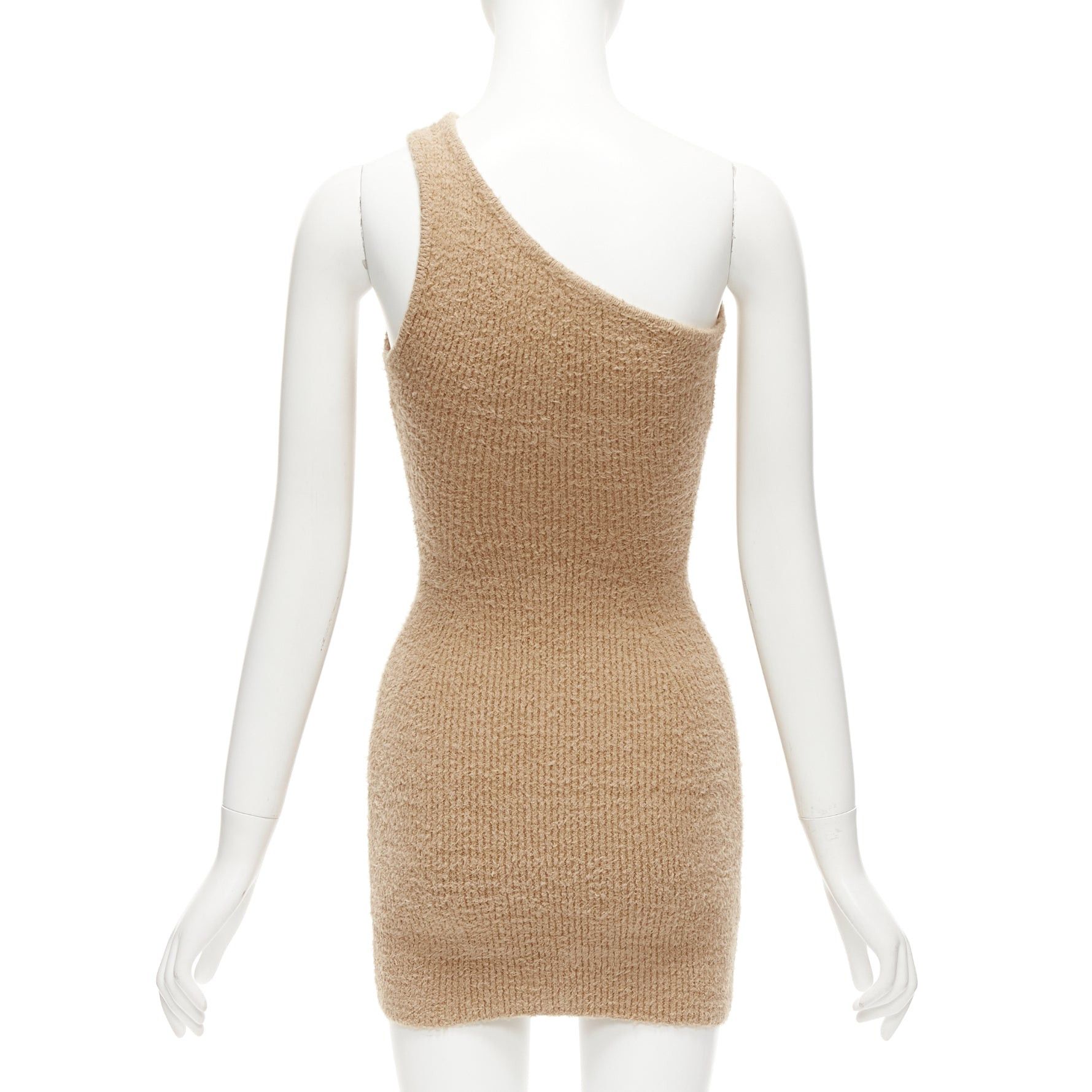 Other WARDROBE NYC HAILEY BIEBER HB tan fuzzy knit cotton one shoulder mini dress S Size S / US 4 / IT 40 - 5 Thumbnail