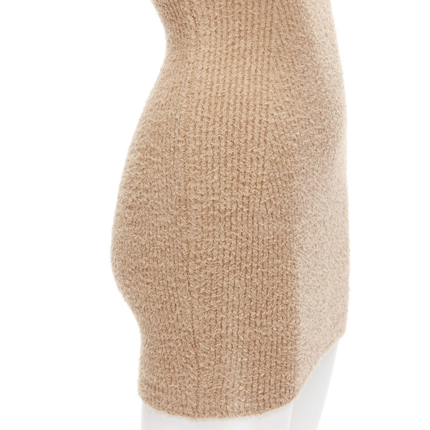 Other WARDROBE NYC HAILEY BIEBER HB tan fuzzy knit cotton one shoulder mini dress S Size S / US 4 / IT 40 - 7 Thumbnail