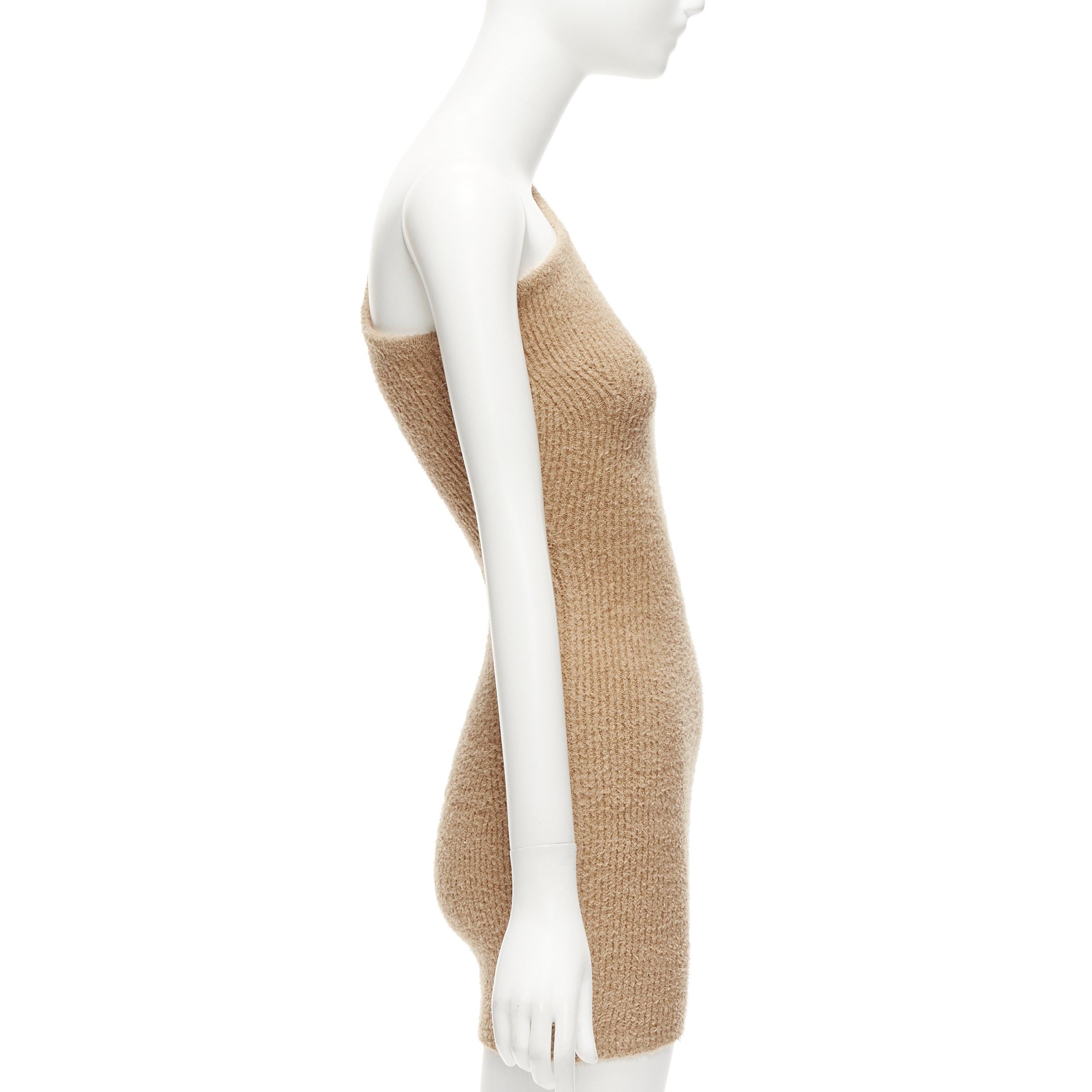 Other WARDROBE NYC HAILEY BIEBER HB tan fuzzy knit cotton one shoulder mini dress S Size S / US 4 / IT 40 - 4 Thumbnail