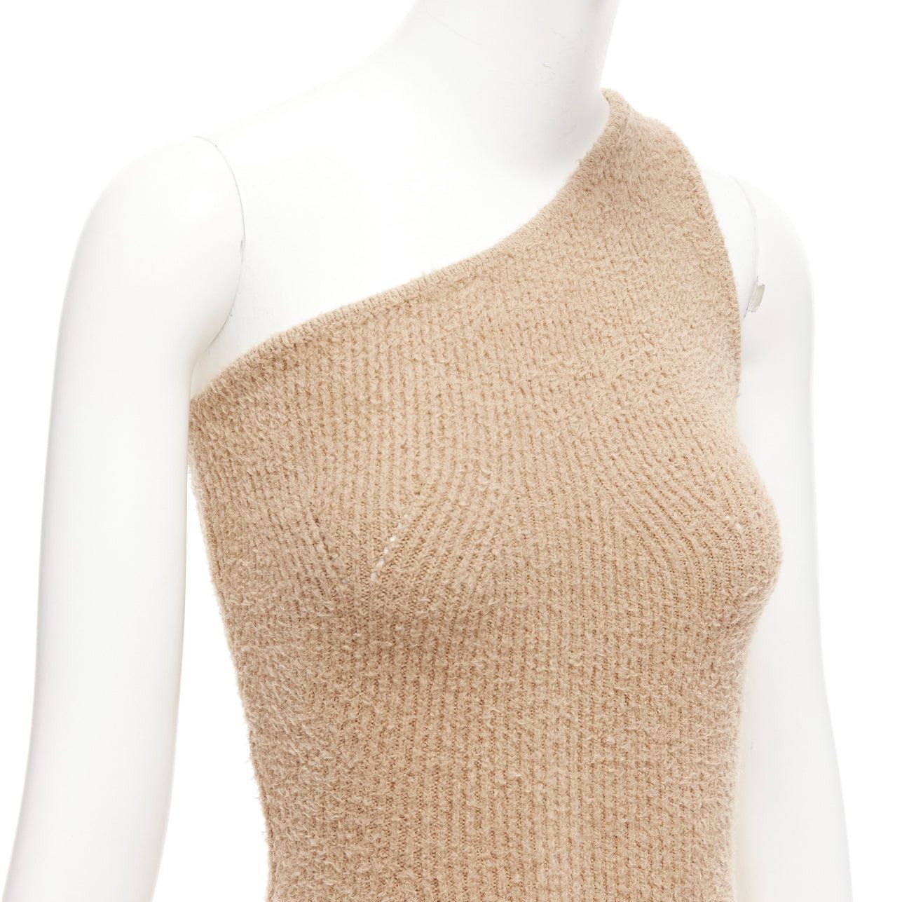 Other WARDROBE NYC HAILEY BIEBER HB tan fuzzy knit cotton one shoulder mini dress S Size S / US 4 / IT 40 - 2 Thumbnail
