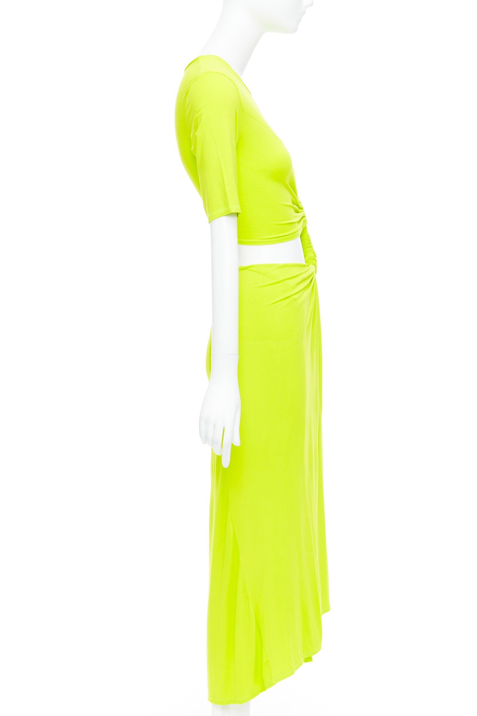 Other SID NEIGUM neon yellow stretch satin twist cut out draped dress XS Size S / US 4 / IT 40 - 4 Thumbnail