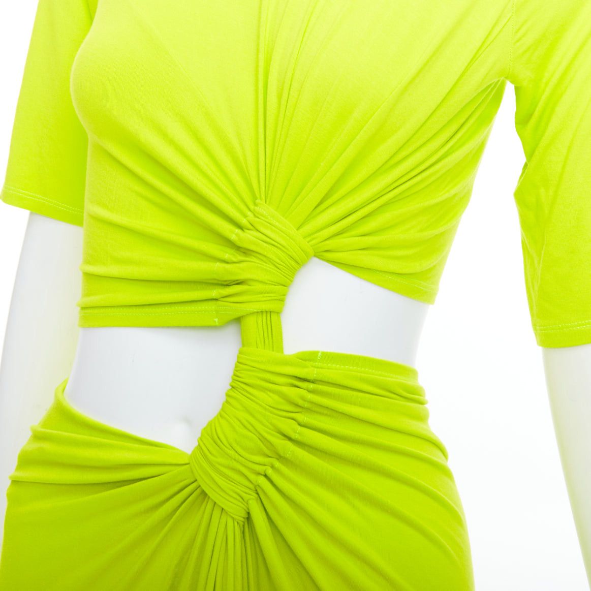 Other SID NEIGUM neon yellow stretch satin twist cut out draped dress XS Size S / US 4 / IT 40 - 2 Thumbnail
