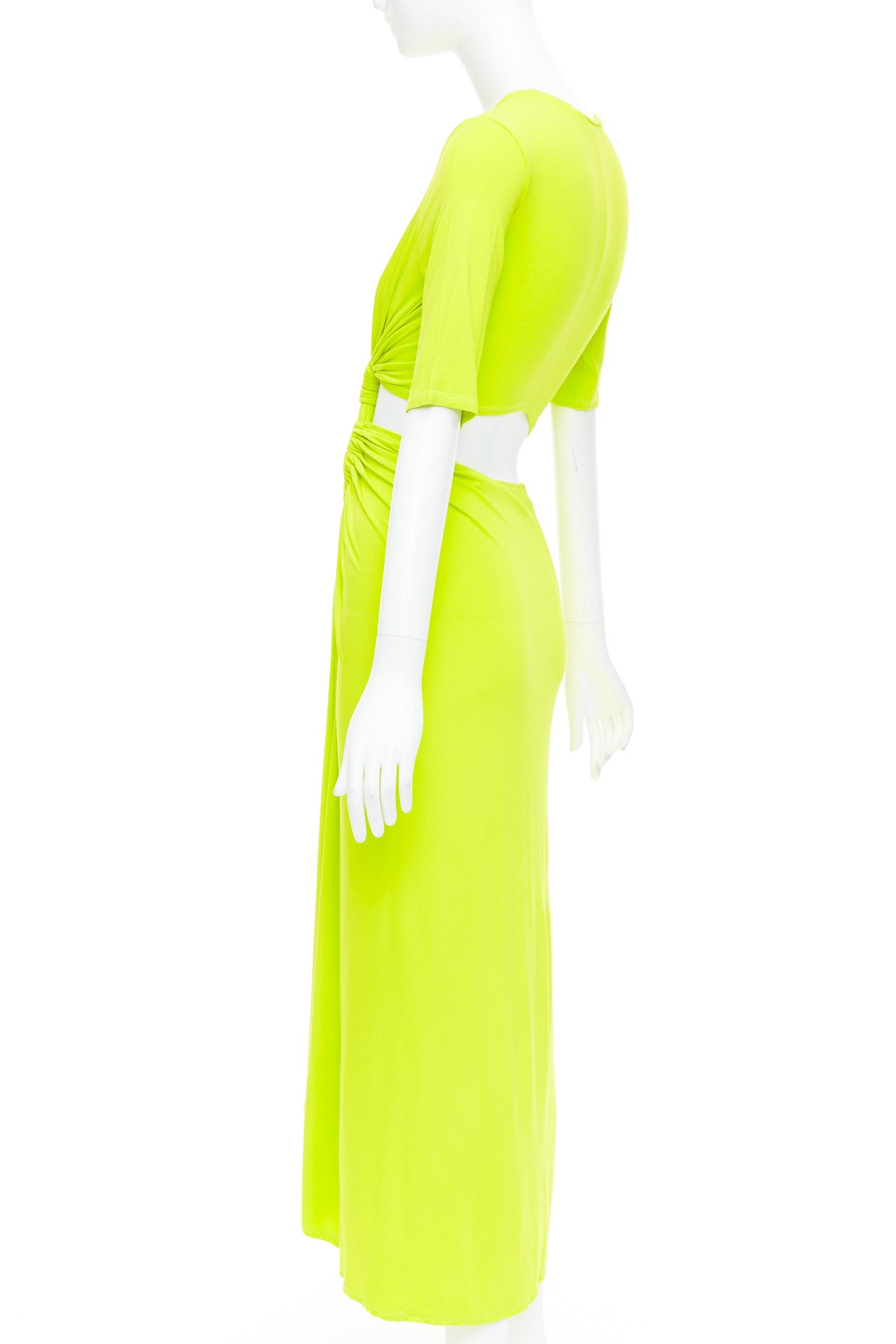 Other SID NEIGUM neon yellow stretch satin twist cut out draped dress XS Size S / US 4 / IT 40 - 6 Thumbnail