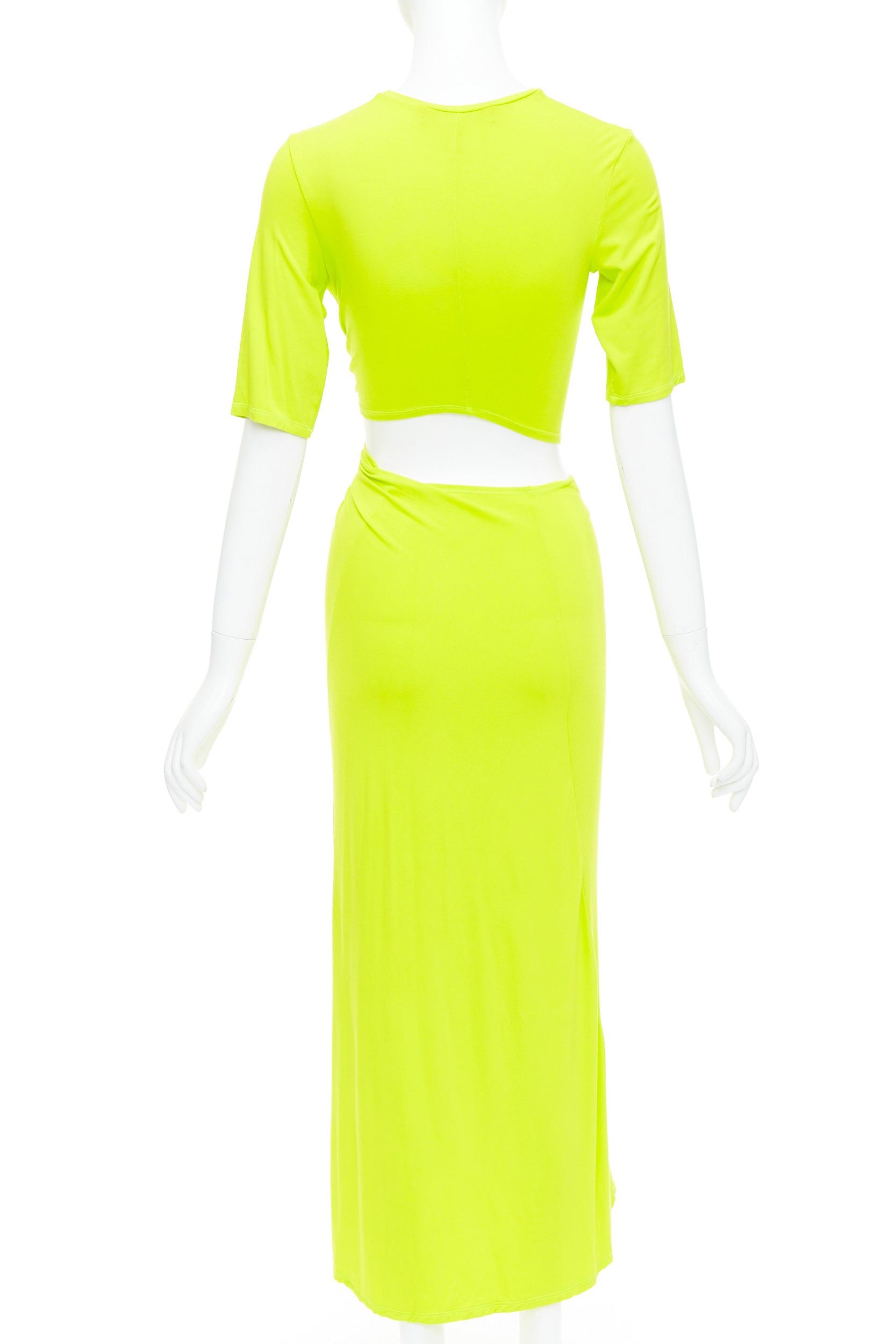 Other SID NEIGUM neon yellow stretch satin twist cut out draped dress XS Size S / US 4 / IT 40 - 5 Thumbnail