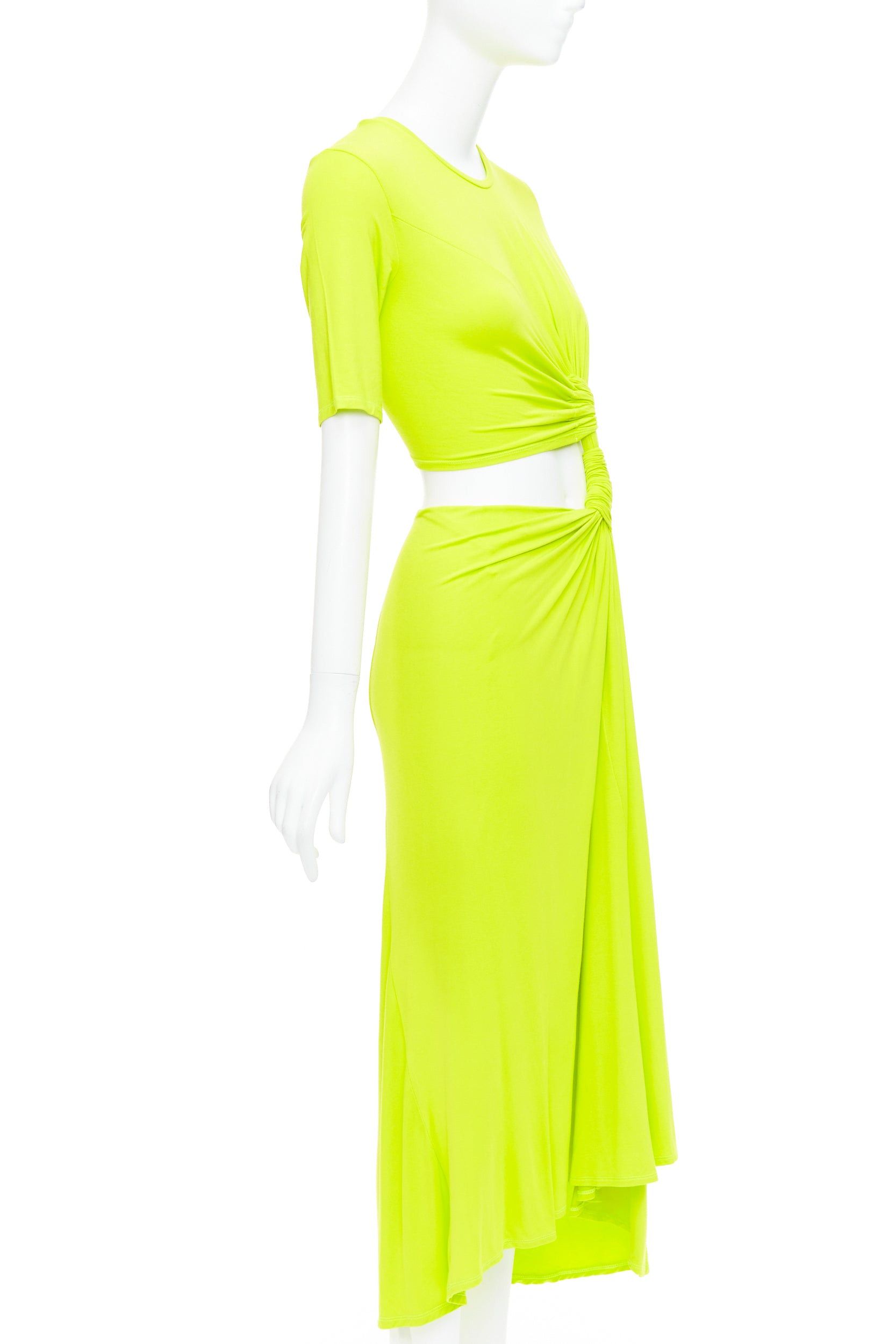 Other SID NEIGUM neon yellow stretch satin twist cut out draped dress XS Size S / US 4 / IT 40 - 3 Thumbnail