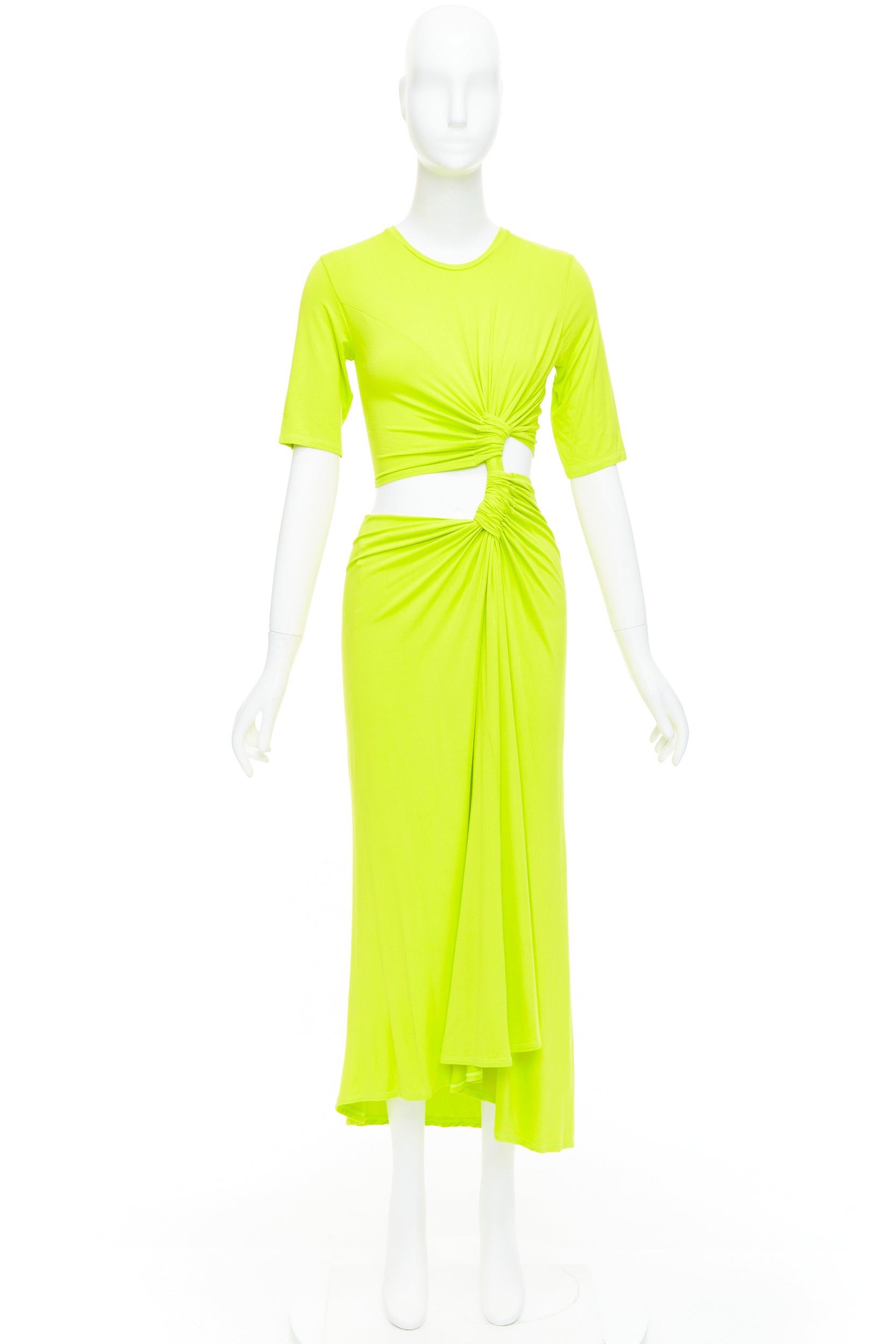 Other SID NEIGUM neon yellow stretch satin twist cut out draped dress XS Size S / US 4 / IT 40 - 9 Thumbnail