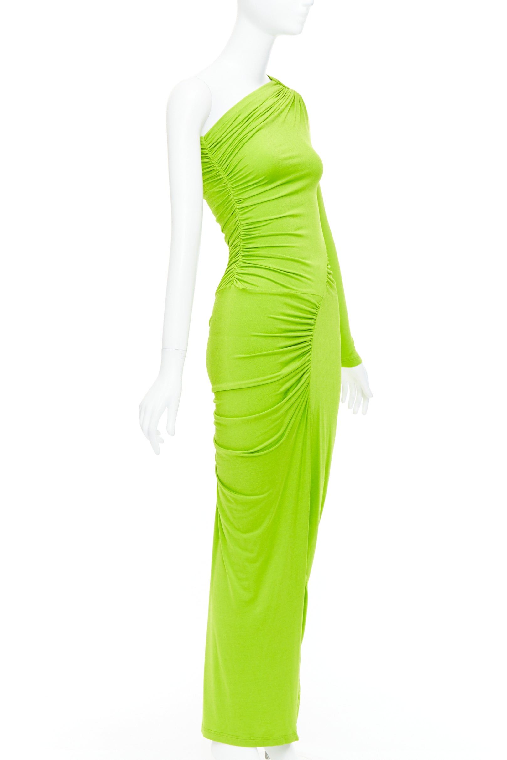 Other ATLEIN Runway green viscose ruched panels one sleeve dress FR34 XS Size XXS / US 00 / IT 34 - 3 Thumbnail