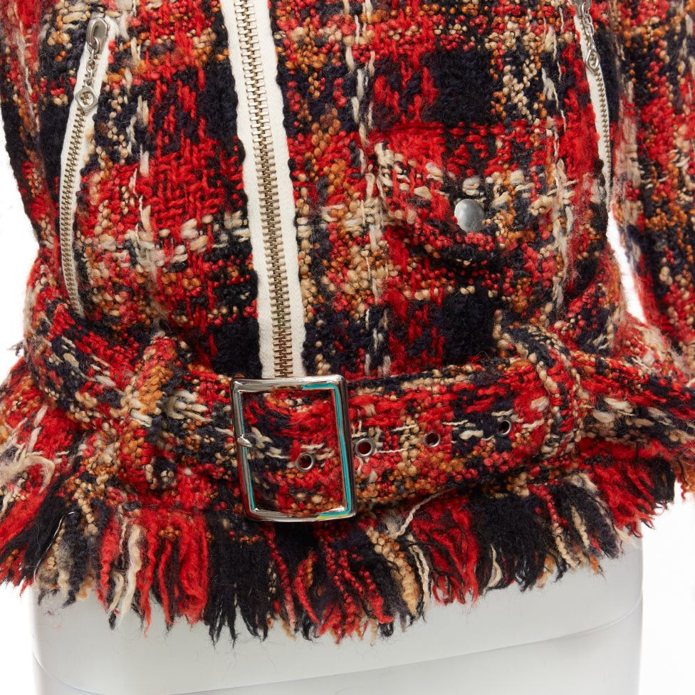 Maison MIHARA YASUHIRO MIHARA YASUHIRO red plaid wool tweed PU trimmed biker jacket FR36 S Size S / US 4 / IT 40 - 2 Thumbnail