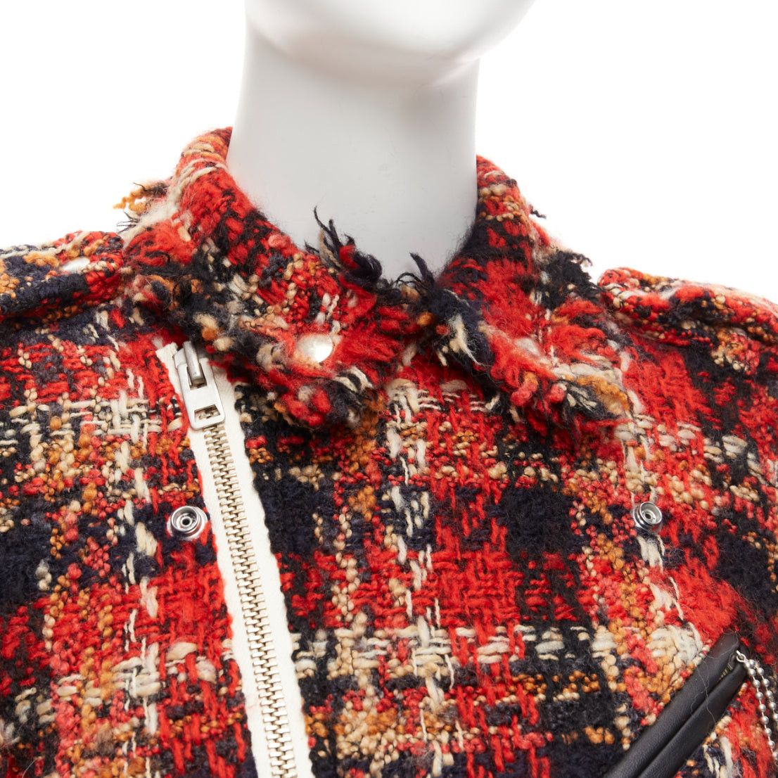 Maison MIHARA YASUHIRO MIHARA YASUHIRO red plaid wool tweed PU trimmed biker jacket FR36 S Size S / US 4 / IT 40 - 8 Thumbnail