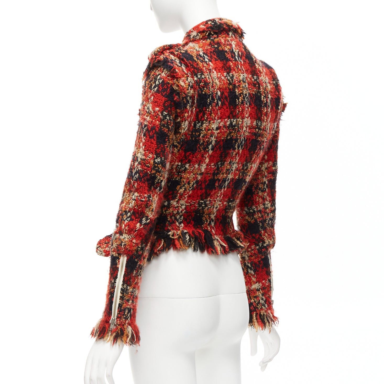 Maison MIHARA YASUHIRO MIHARA YASUHIRO red plaid wool tweed PU trimmed biker jacket FR36 S Size S / US 4 / IT 40 - 7 Thumbnail