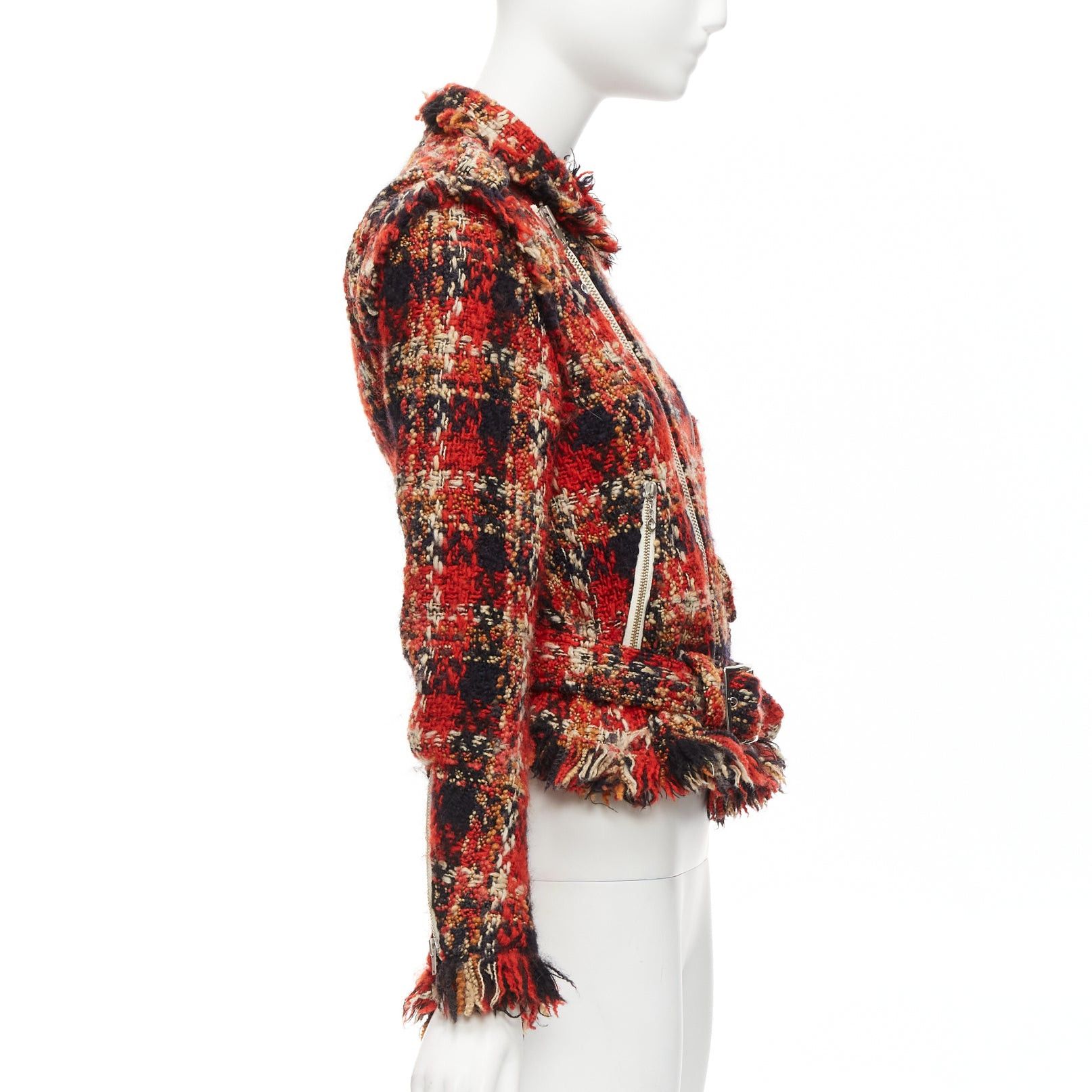 Maison MIHARA YASUHIRO MIHARA YASUHIRO red plaid wool tweed PU trimmed biker jacket FR36 S Size S / US 4 / IT 40 - 5 Thumbnail