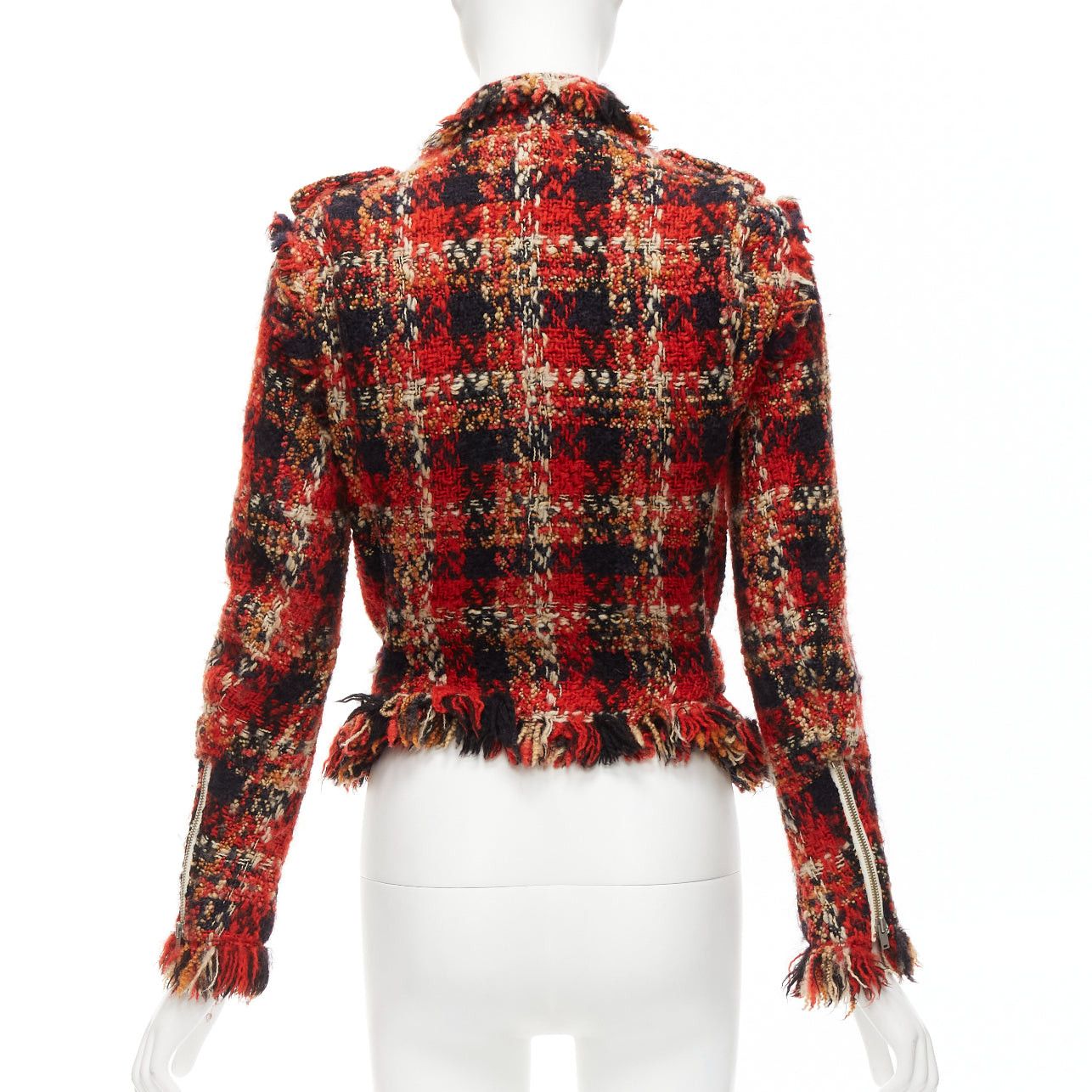 Maison MIHARA YASUHIRO MIHARA YASUHIRO red plaid wool tweed PU trimmed biker jacket FR36 S Size S / US 4 / IT 40 - 6 Thumbnail