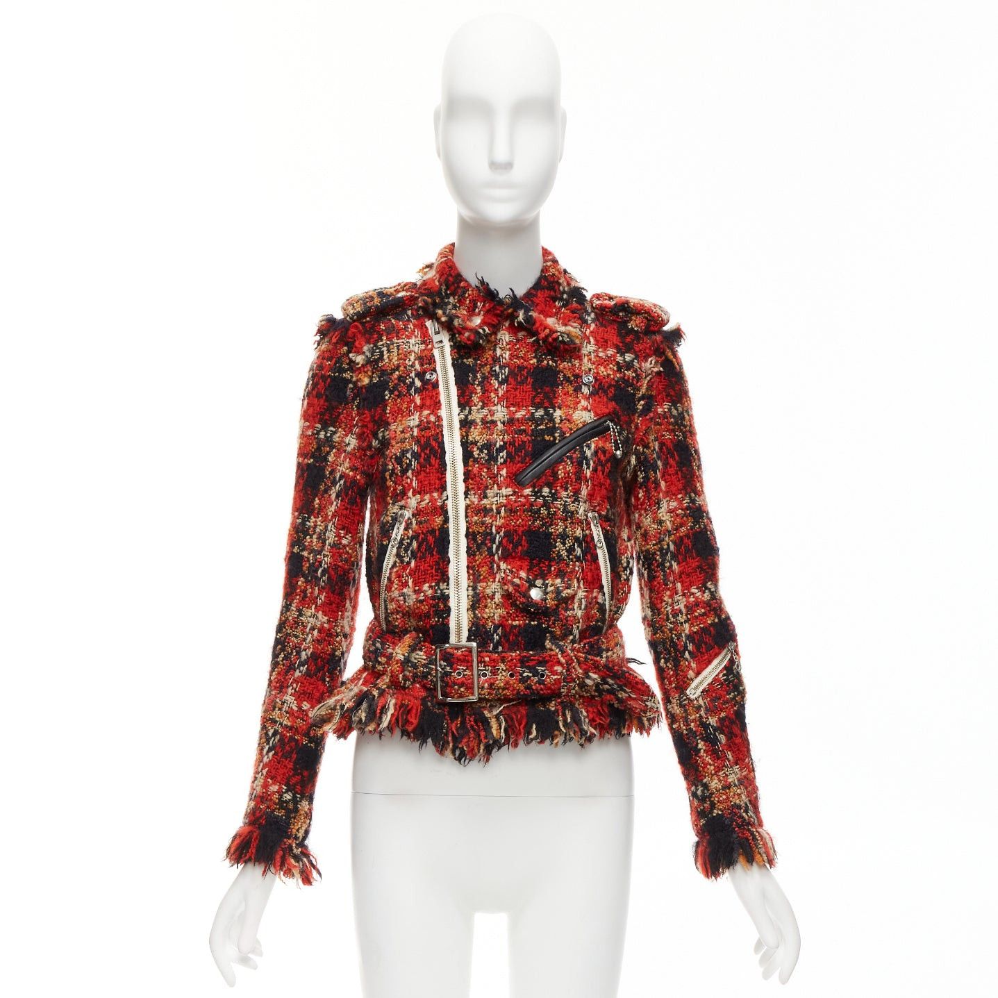 Maison MIHARA YASUHIRO MIHARA YASUHIRO red plaid wool tweed PU trimmed biker jacket FR36 S Size S / US 4 / IT 40 - 10 Thumbnail