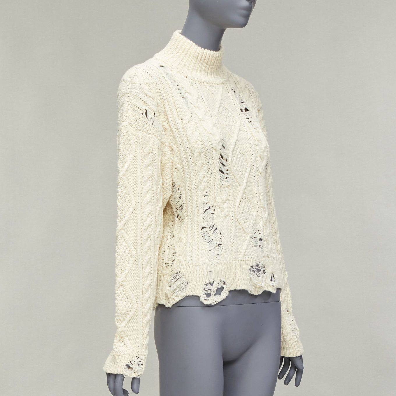 Maison MIHARA YASUHIRO MIHARA YASUHIRO cream acrylic wool distressed cable knit pullover sweater FR36 Size S / US 4 / IT 40 - 3 Thumbnail