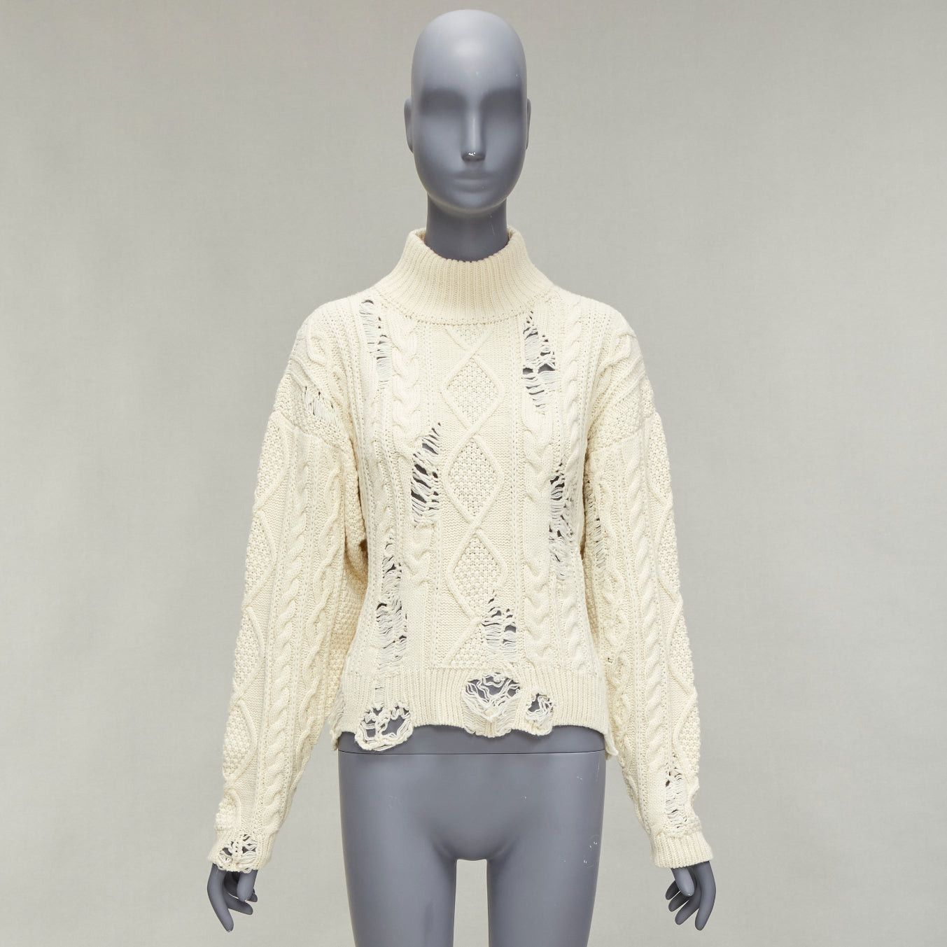 Maison MIHARA YASUHIRO MIHARA YASUHIRO cream acrylic wool distressed cable knit pullover sweater FR36 Size S / US 4 / IT 40 - 9 Thumbnail
