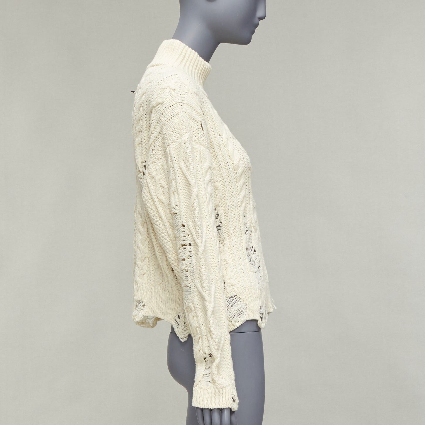 Maison MIHARA YASUHIRO MIHARA YASUHIRO cream acrylic wool distressed cable knit pullover sweater FR36 Size S / US 4 / IT 40 - 4 Thumbnail