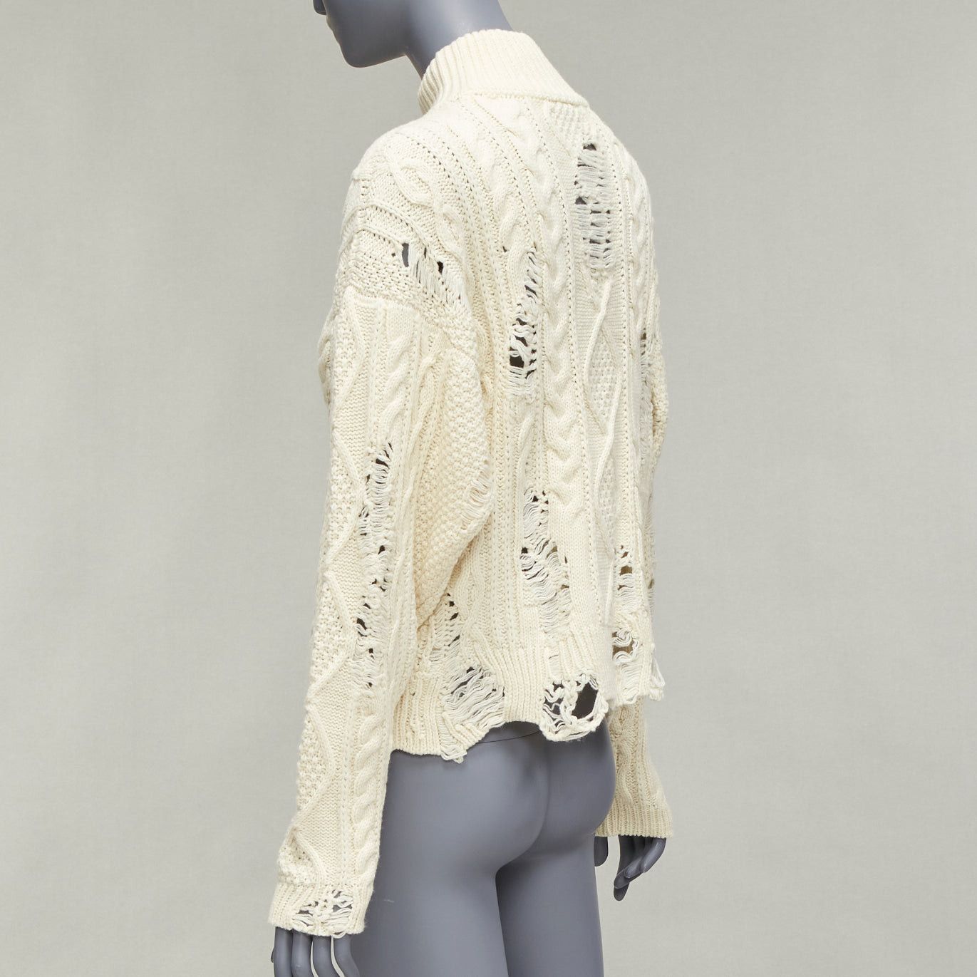 Maison MIHARA YASUHIRO MIHARA YASUHIRO cream acrylic wool distressed cable knit pullover sweater FR36 Size S / US 4 / IT 40 - 6 Thumbnail