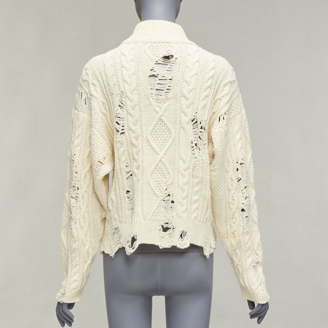 Maison MIHARA YASUHIRO MIHARA YASUHIRO cream acrylic wool distressed cable knit pullover sweater FR36 Size S / US 4 / IT 40 - 5 Thumbnail