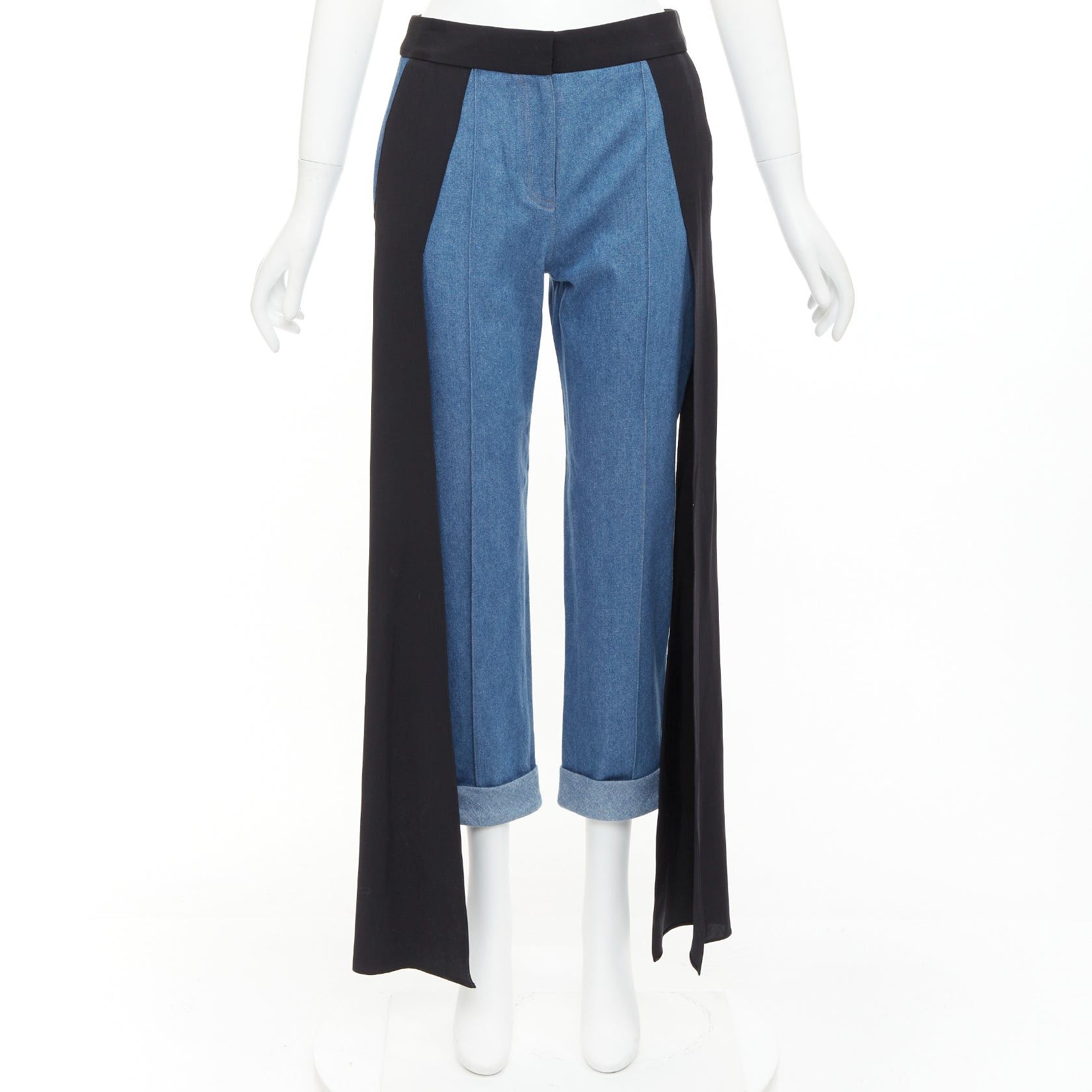 Other HELLESSY Jagger blue denim black silk panels deconstructed cropped pants US2 S Size 27" / US 4 / IT 40 - 9 Thumbnail