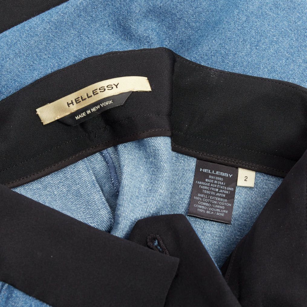 Other HELLESSY Jagger blue denim black silk panels deconstructed cropped pants US2 S Size 27" / US 4 / IT 40 - 8 Thumbnail