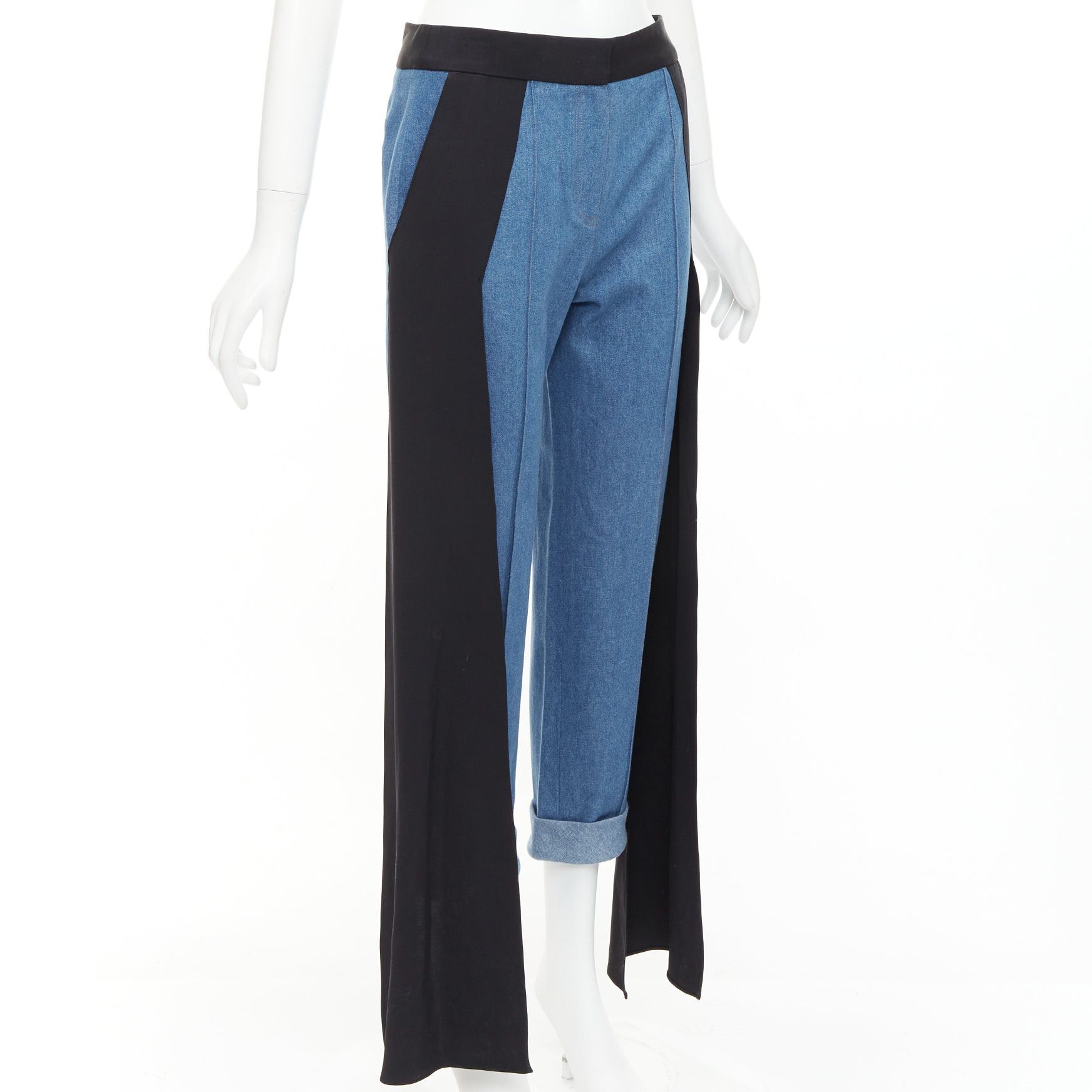 Other HELLESSY Jagger blue denim black silk panels deconstructed cropped pants US2 S Size 27" / US 4 / IT 40 - 3 Thumbnail