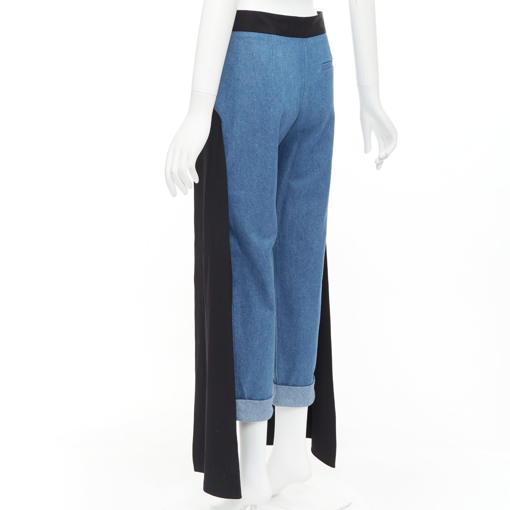 Other HELLESSY Jagger blue denim black silk panels deconstructed cropped pants US2 S Size 27" / US 4 / IT 40 - 6 Thumbnail