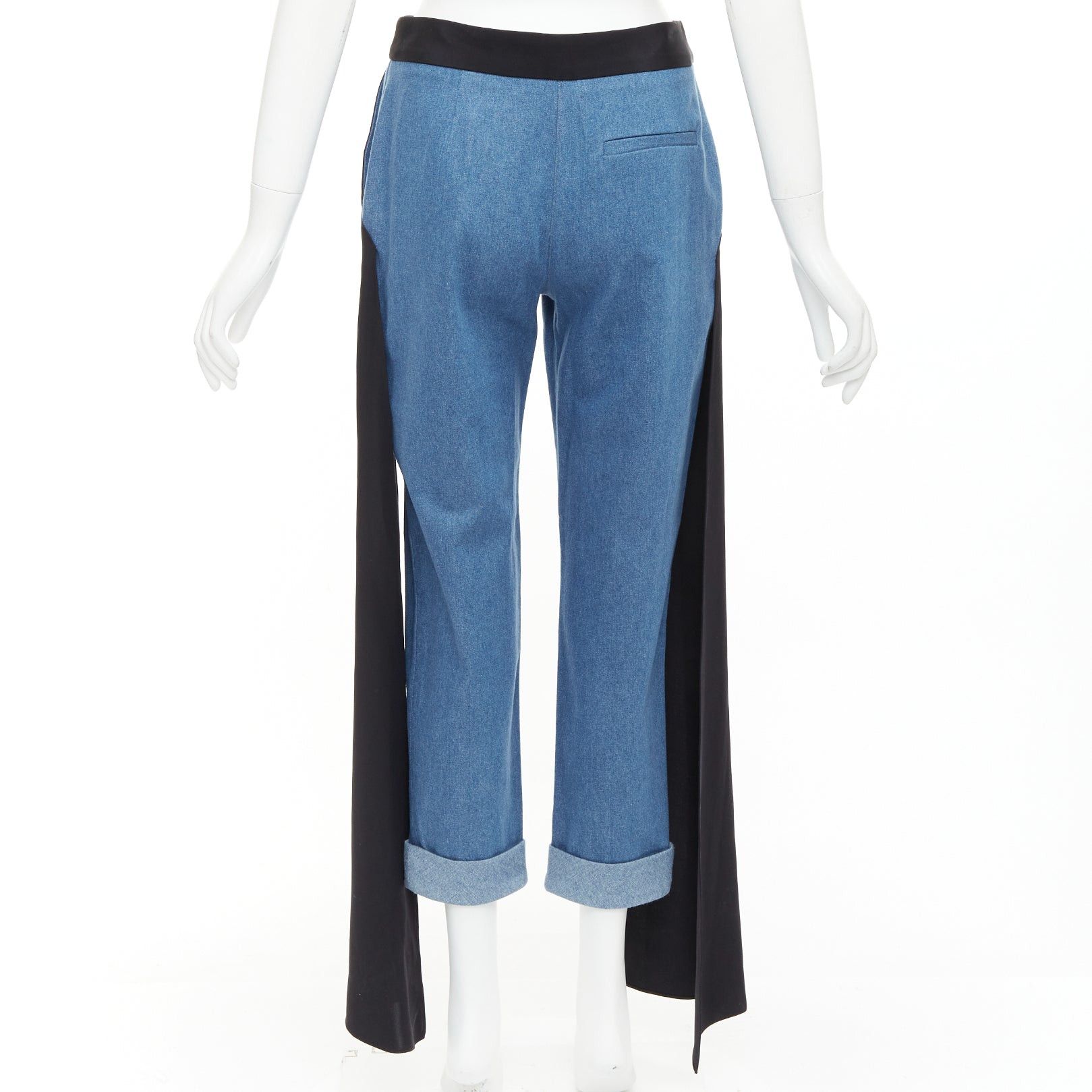 Other HELLESSY Jagger blue denim black silk panels deconstructed cropped pants US2 S Size 27" / US 4 / IT 40 - 5 Thumbnail