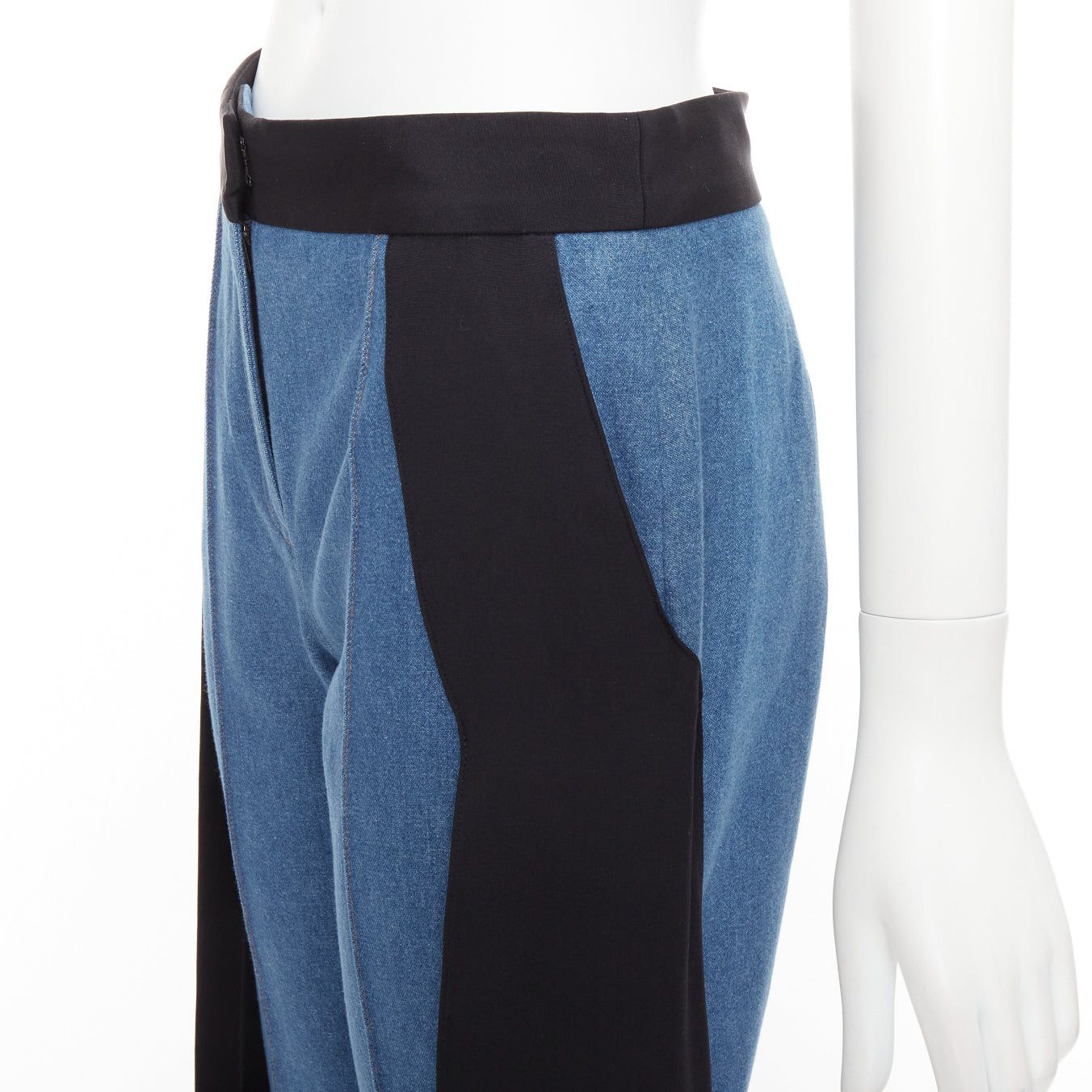 Other HELLESSY Jagger blue denim black silk panels deconstructed cropped pants US2 S Size 27" / US 4 / IT 40 - 2 Thumbnail