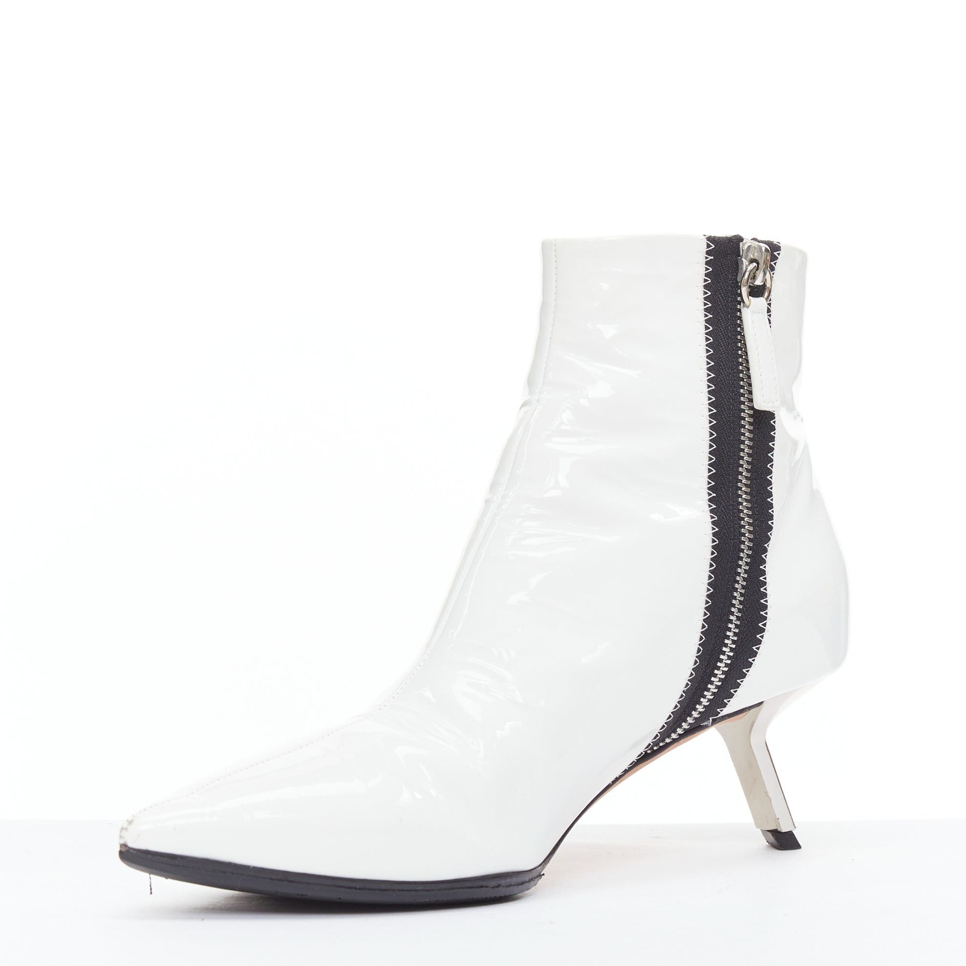 Other ALCHIMIA DI BALLIN side striped white patent leather silver kitten booties EU38.5 Size US 8.5 / IT 38.5 - 4 Thumbnail