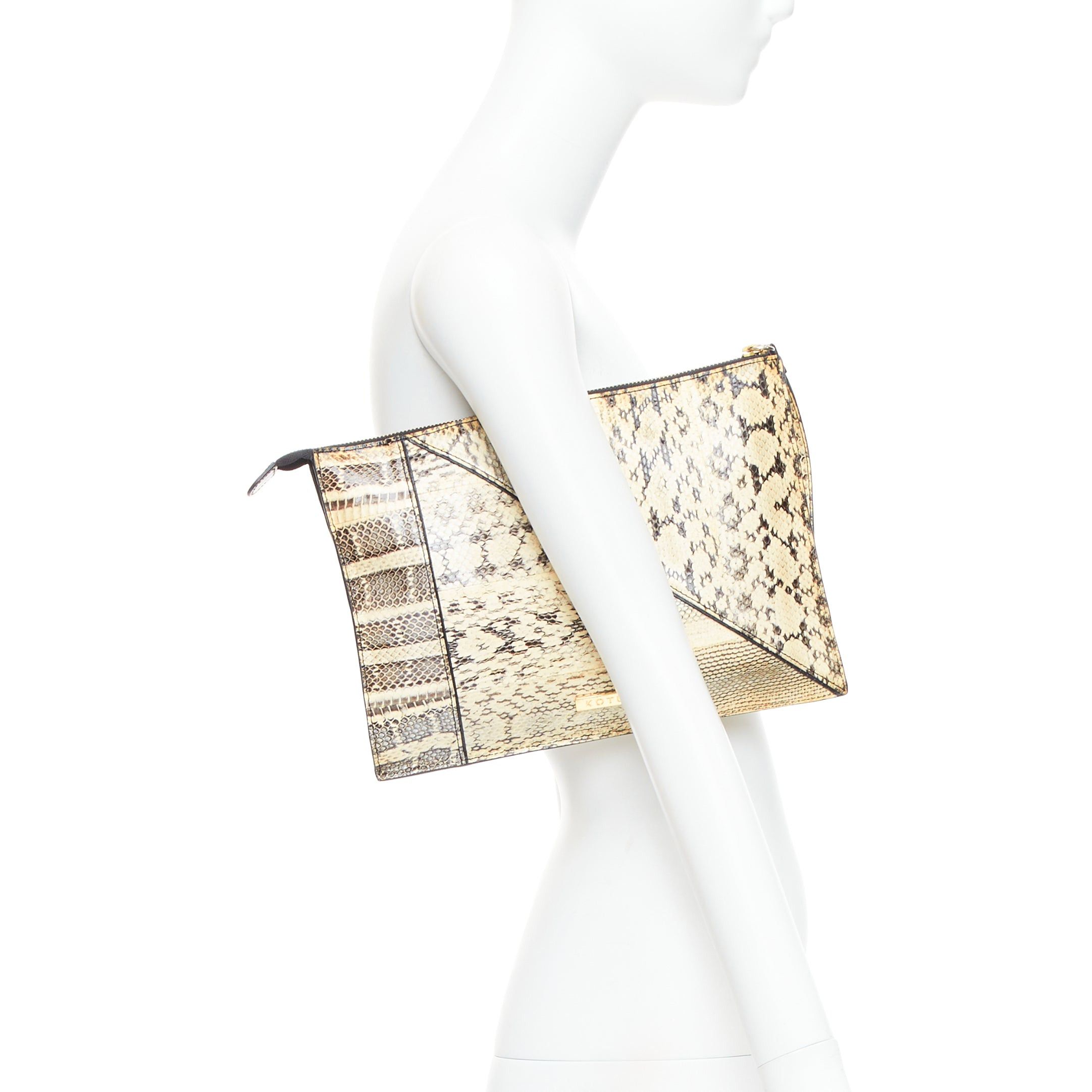Other KOTUR cream black scaled leather gold zip charm pouch clutch bag Size ONE SIZE - 2 Thumbnail
