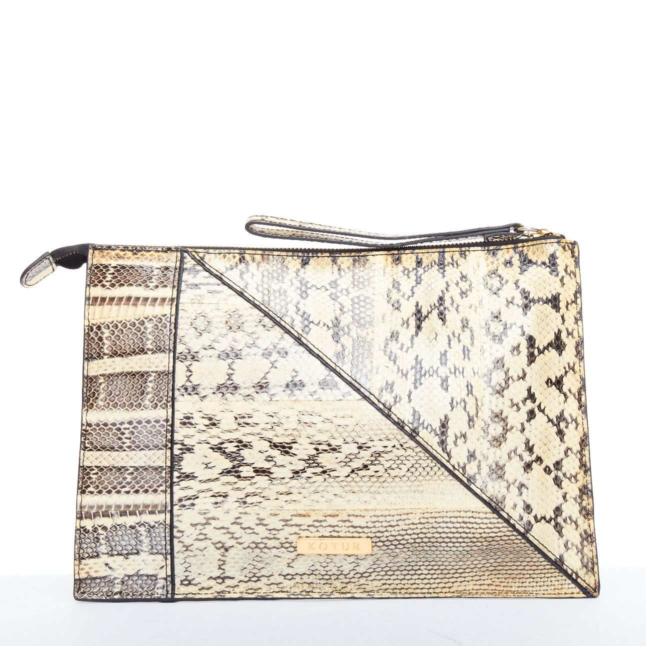 Other KOTUR cream black scaled leather gold zip charm pouch clutch bag Size ONE SIZE - 4 Thumbnail