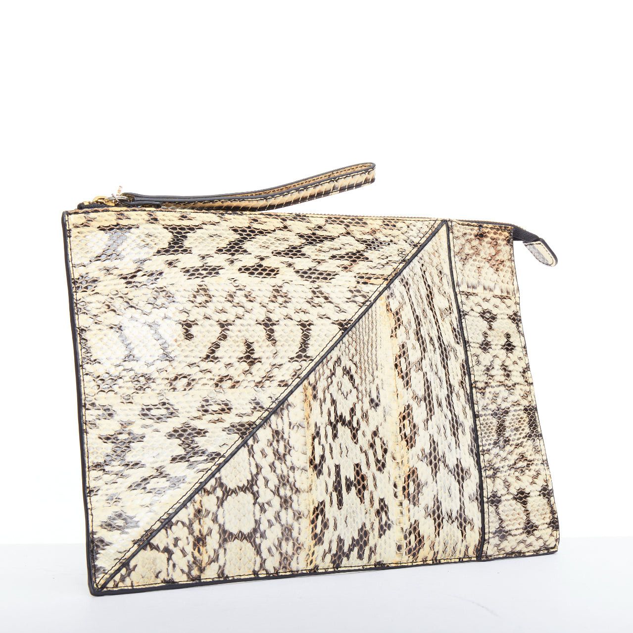 Other KOTUR cream black scaled leather gold zip charm pouch clutch bag Size ONE SIZE - 3 Thumbnail