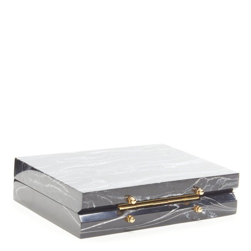 Other L'AFSHAR black white marble print acrylic gold hardware box clutch bag Size ONE SIZE - 5 Thumbnail