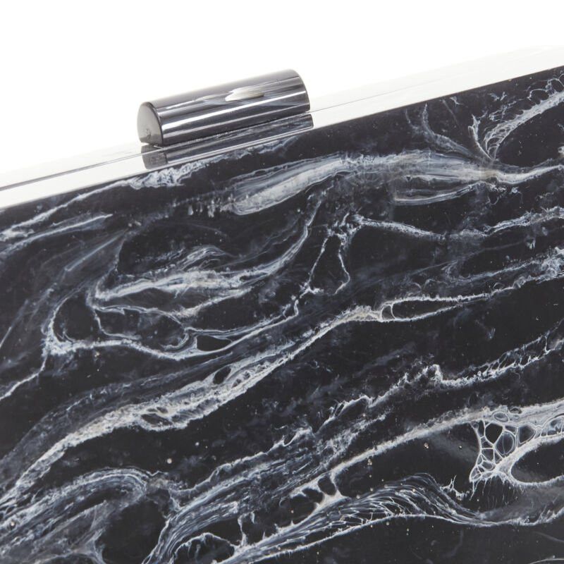 Other L'AFSHAR black white marble print acrylic gold hardware box clutch bag Size ONE SIZE - 6 Thumbnail