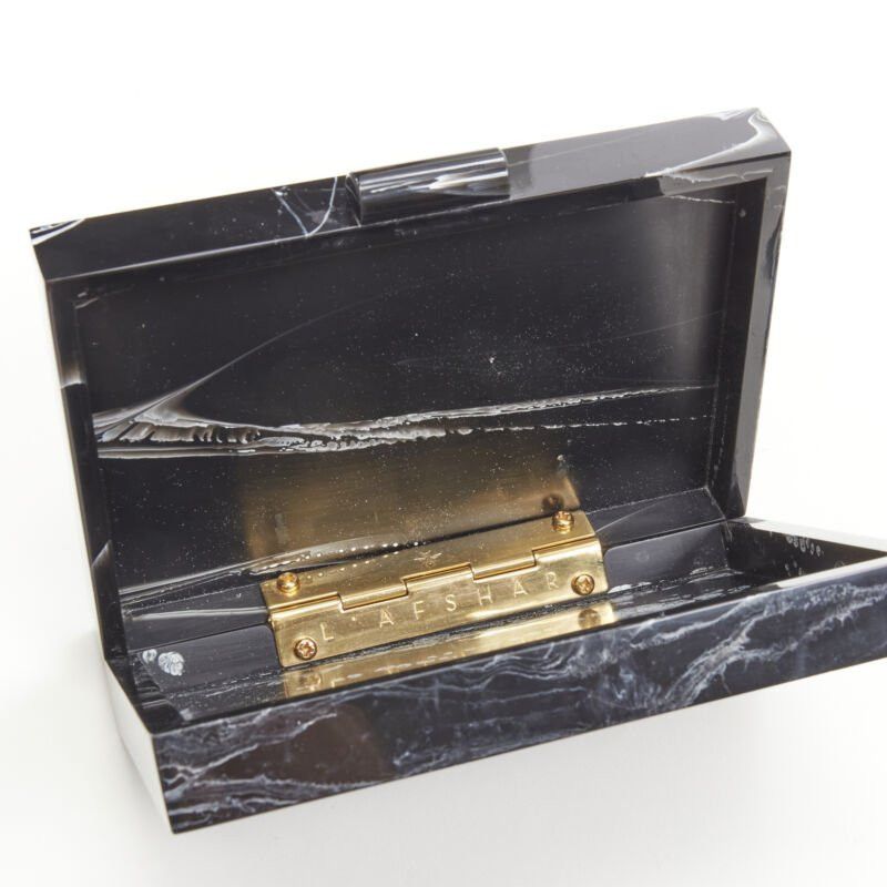 Other L'AFSHAR black white marble print acrylic gold hardware box clutch bag Size ONE SIZE - 7 Thumbnail