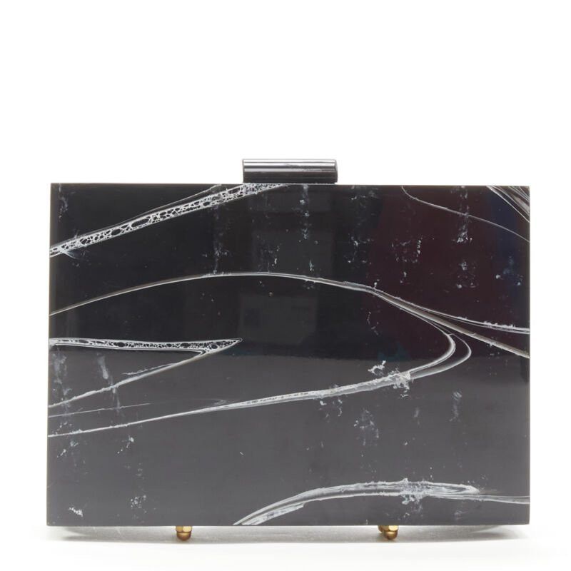 Other L'AFSHAR black white marble print acrylic gold hardware box clutch bag Size ONE SIZE - 2 Thumbnail