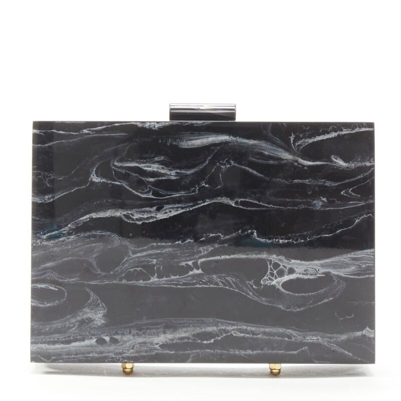 Other L'AFSHAR black white marble print acrylic gold hardware box clutch bag Size ONE SIZE - 4 Thumbnail