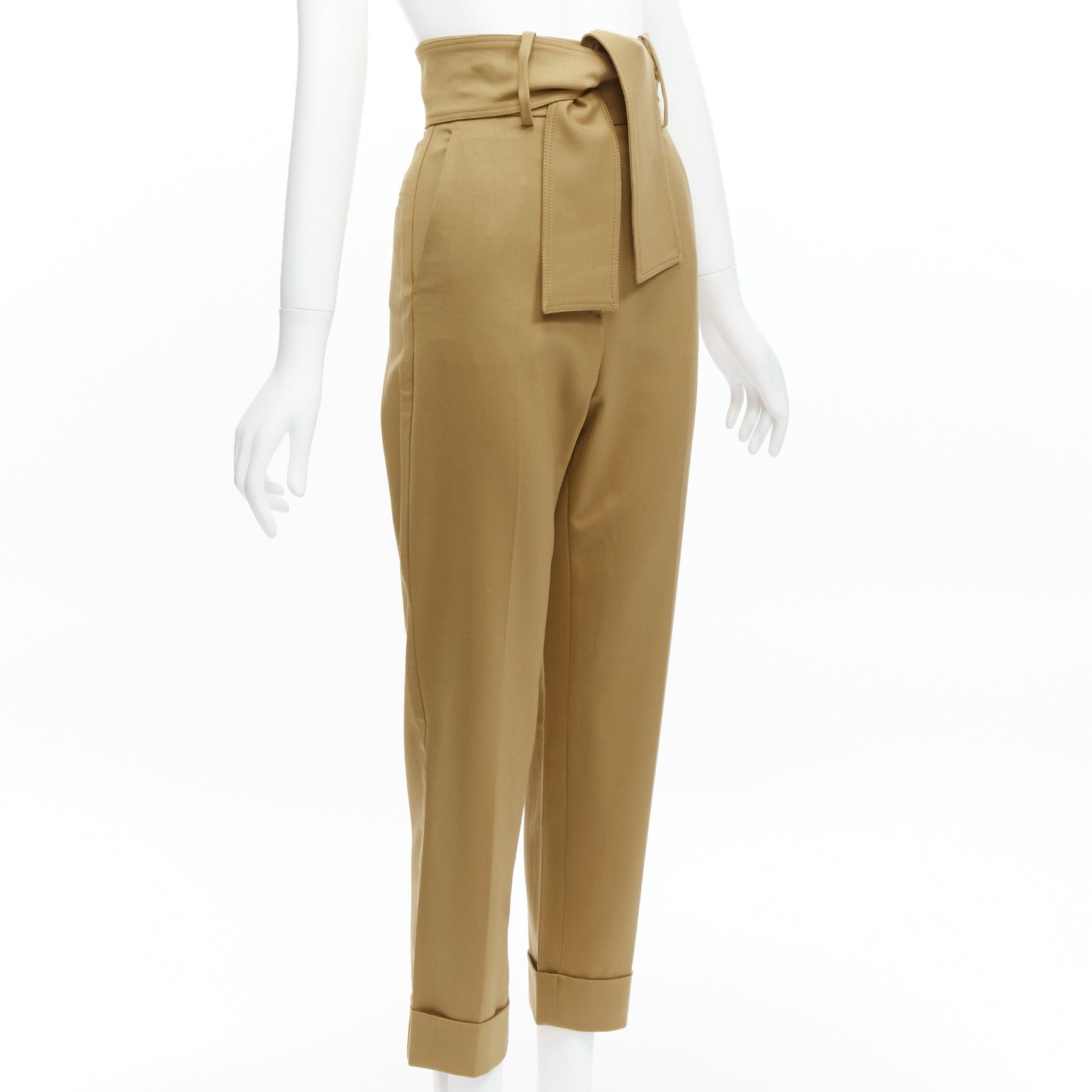 Other SARA BATTAGLIA khaki wool blend high waisted tie belt cuffed tapered pants IT36 XXS Size 25" / US 0 / IT 36 - 3 Thumbnail