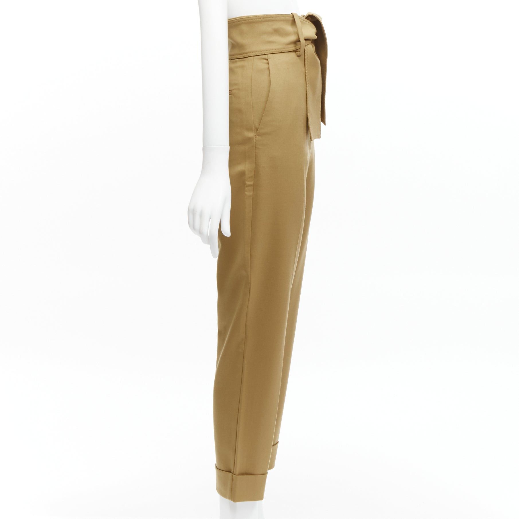 Other SARA BATTAGLIA khaki wool blend high waisted tie belt cuffed tapered pants IT36 XXS Size 25" / US 0 / IT 36 - 4 Thumbnail